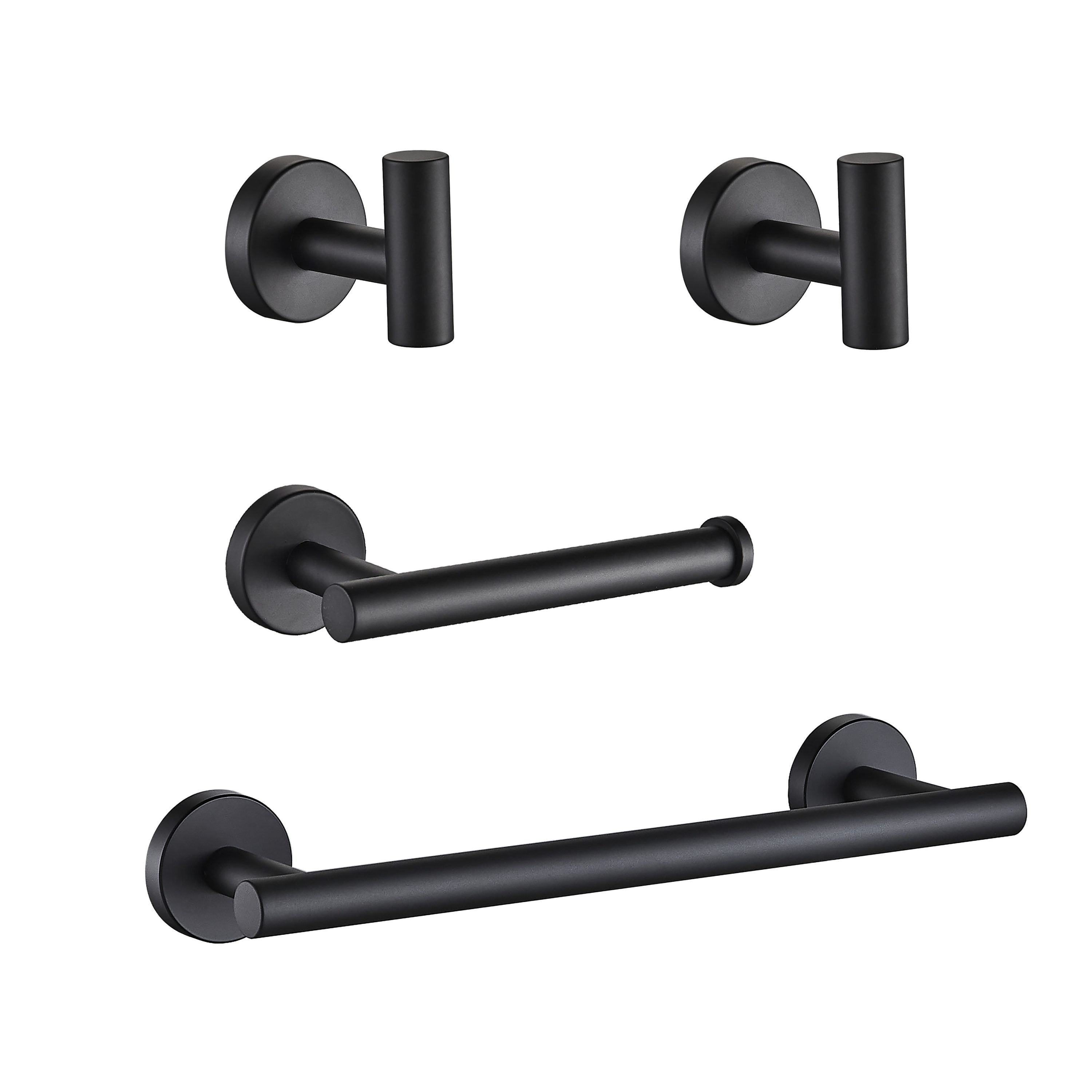 Signature Hardware 447193 Matte Black Hibiscus Bathroom Hardware Set with  24 Towel Bar, Towel Ring, Toilet Paper Holder, and Robe Hook 