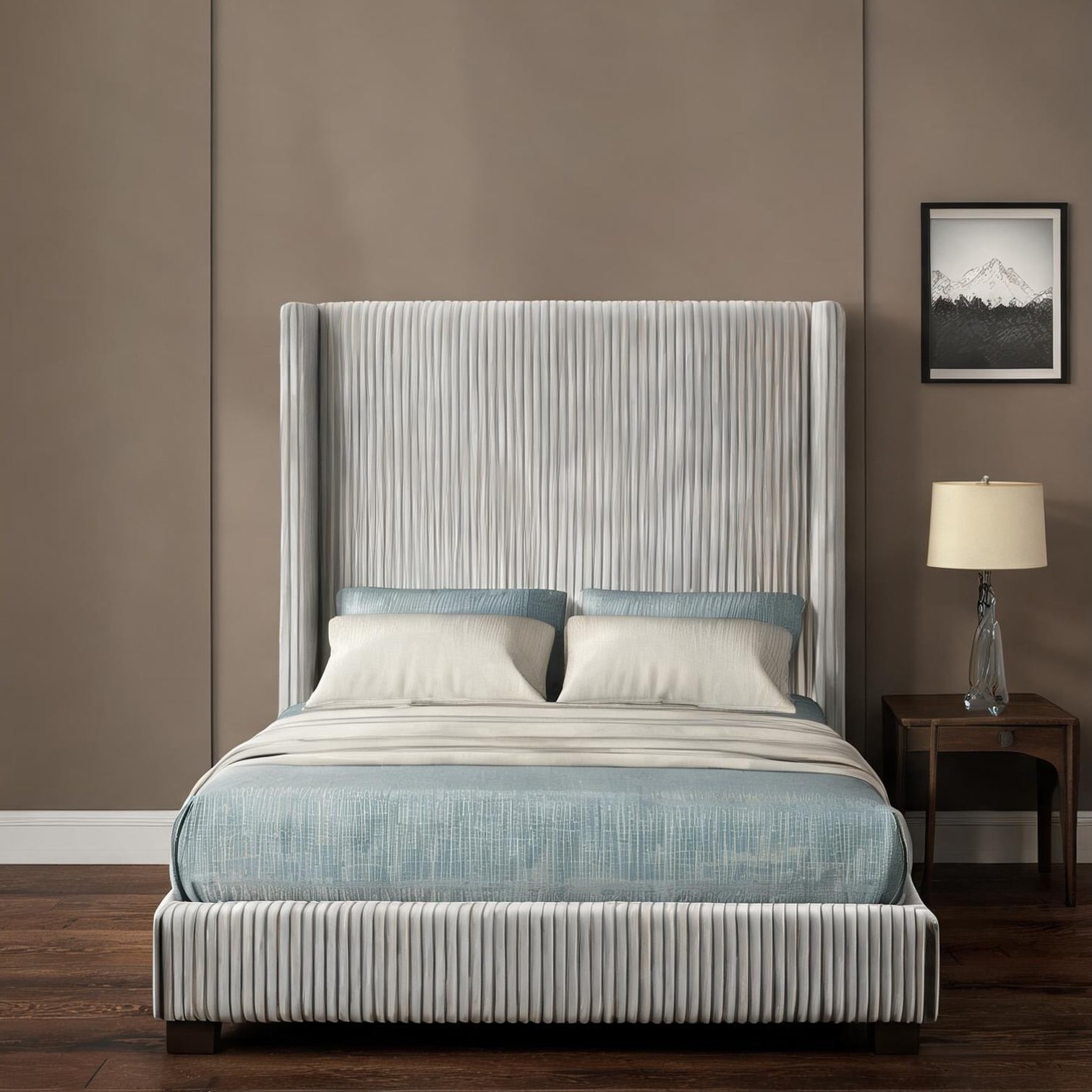 Naturefalls Classic Gray Upholstered King Bed in a Box with Pleated ...