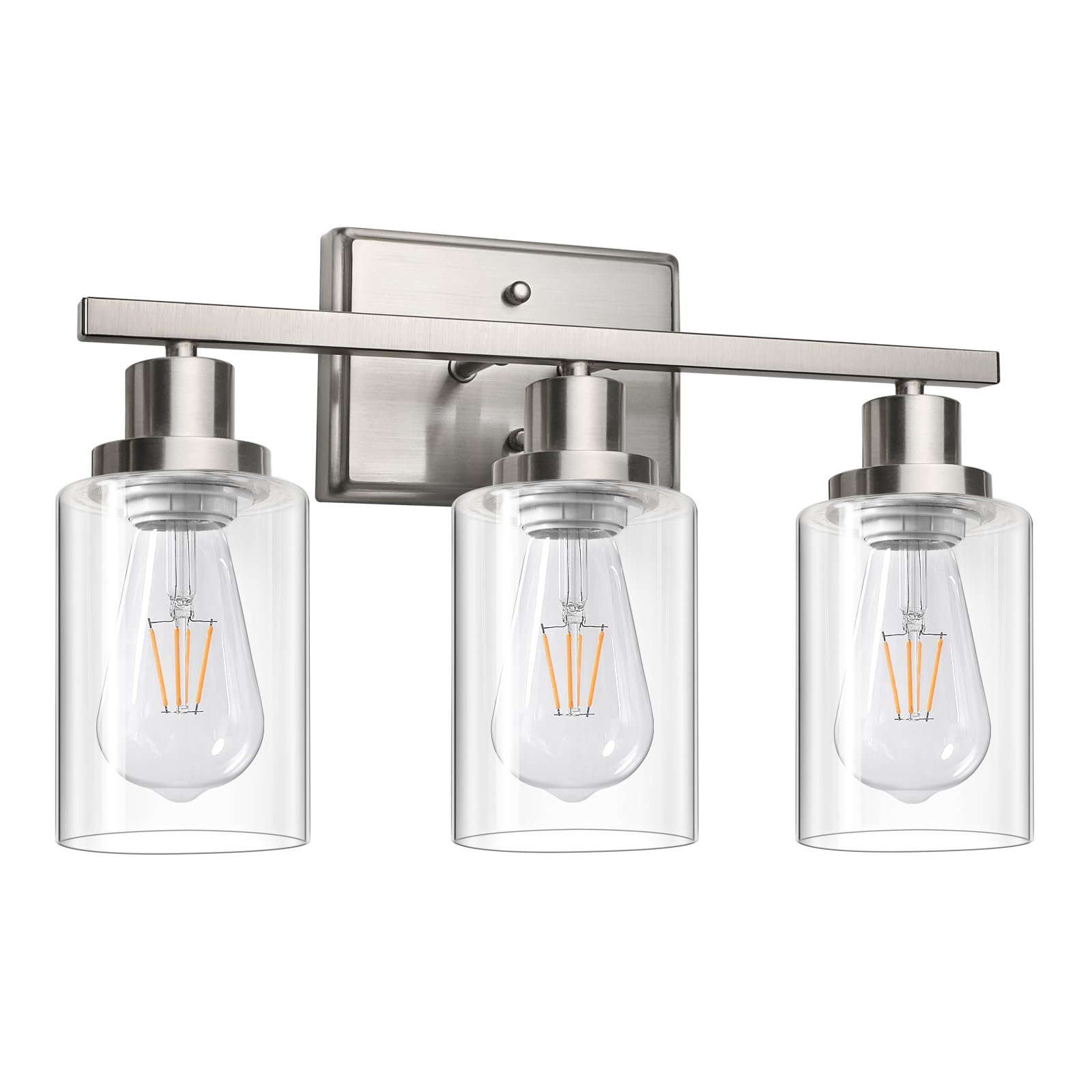 Aoibox  3 Light Bathroom Vanity Wall Light with Clear Glass Shades Brushed Nickel Finish E26 Base 16 9 in Wide