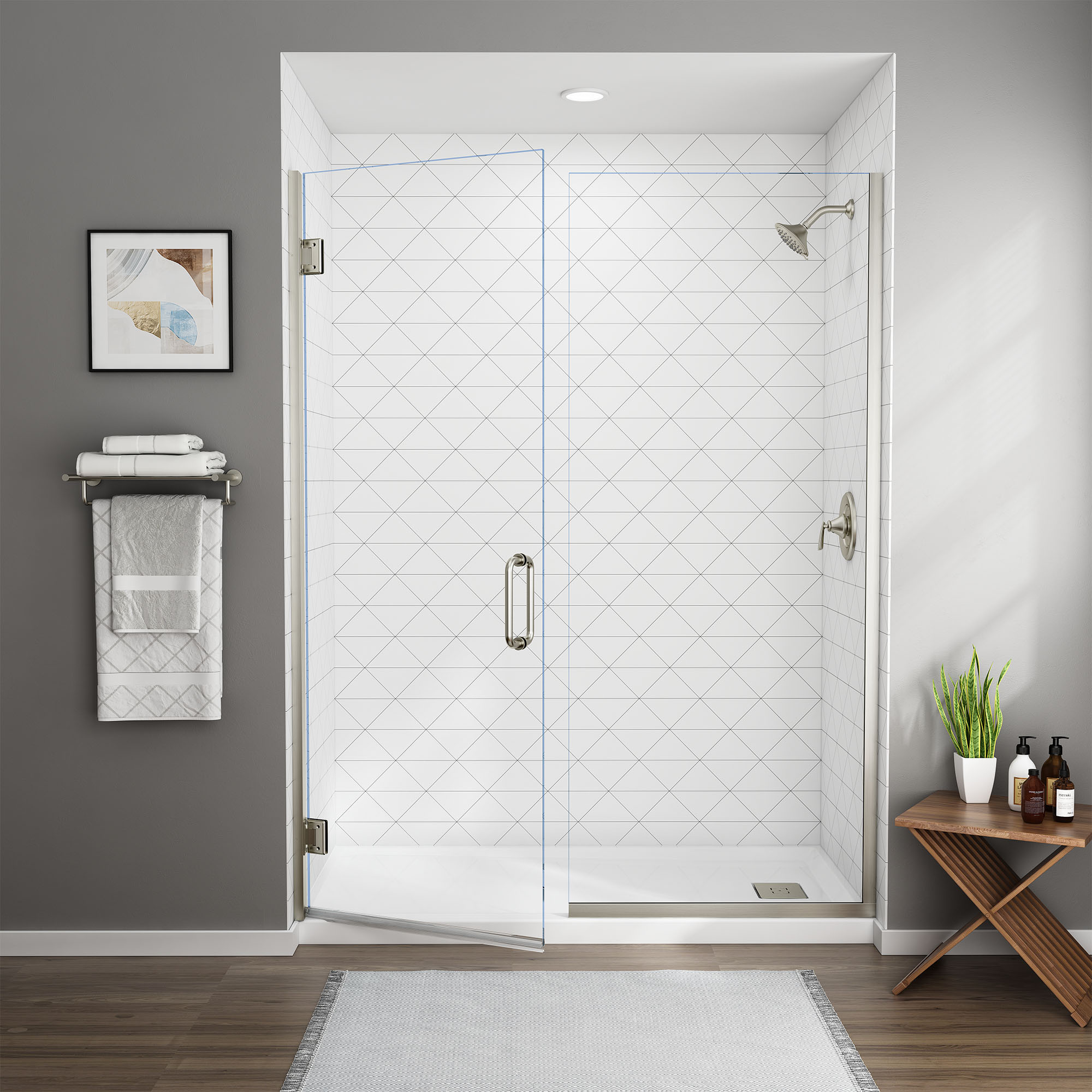 Brushed Nickel 58-in to 59-in x 72-in Frameless Hinged Soft Close Shower Door | - American Standard AM00812400.006