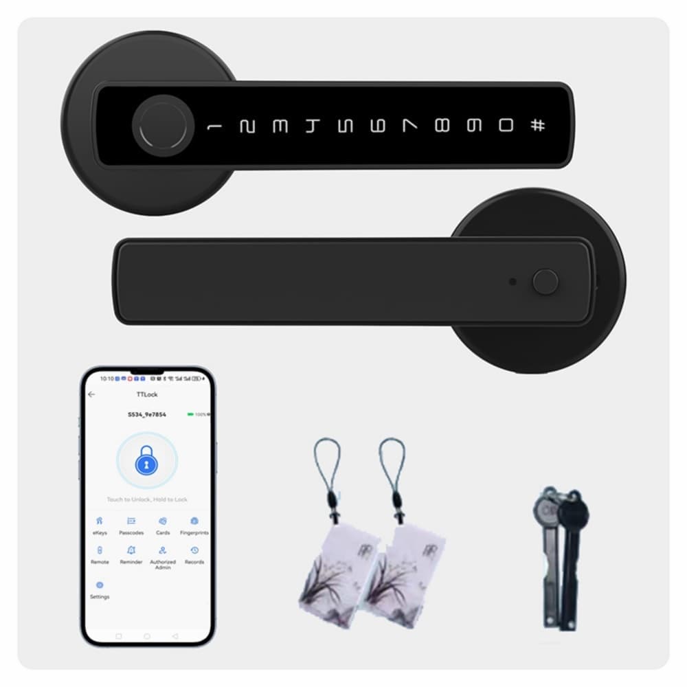 Ama Pear Black Bluetooth Smart Door Lock Fingerprint Password Card Key 8.27x6.42x2.99 1.59lbs