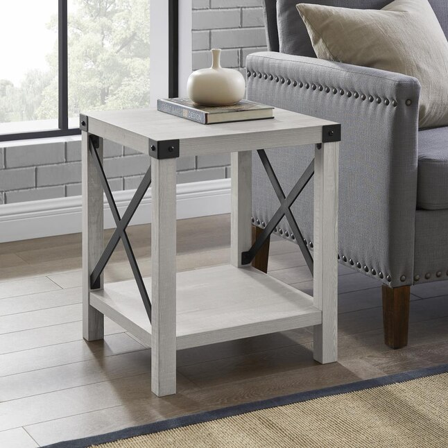 Walker Edison Stone Grey Composite, Rustic Gray End Tables For Living Room