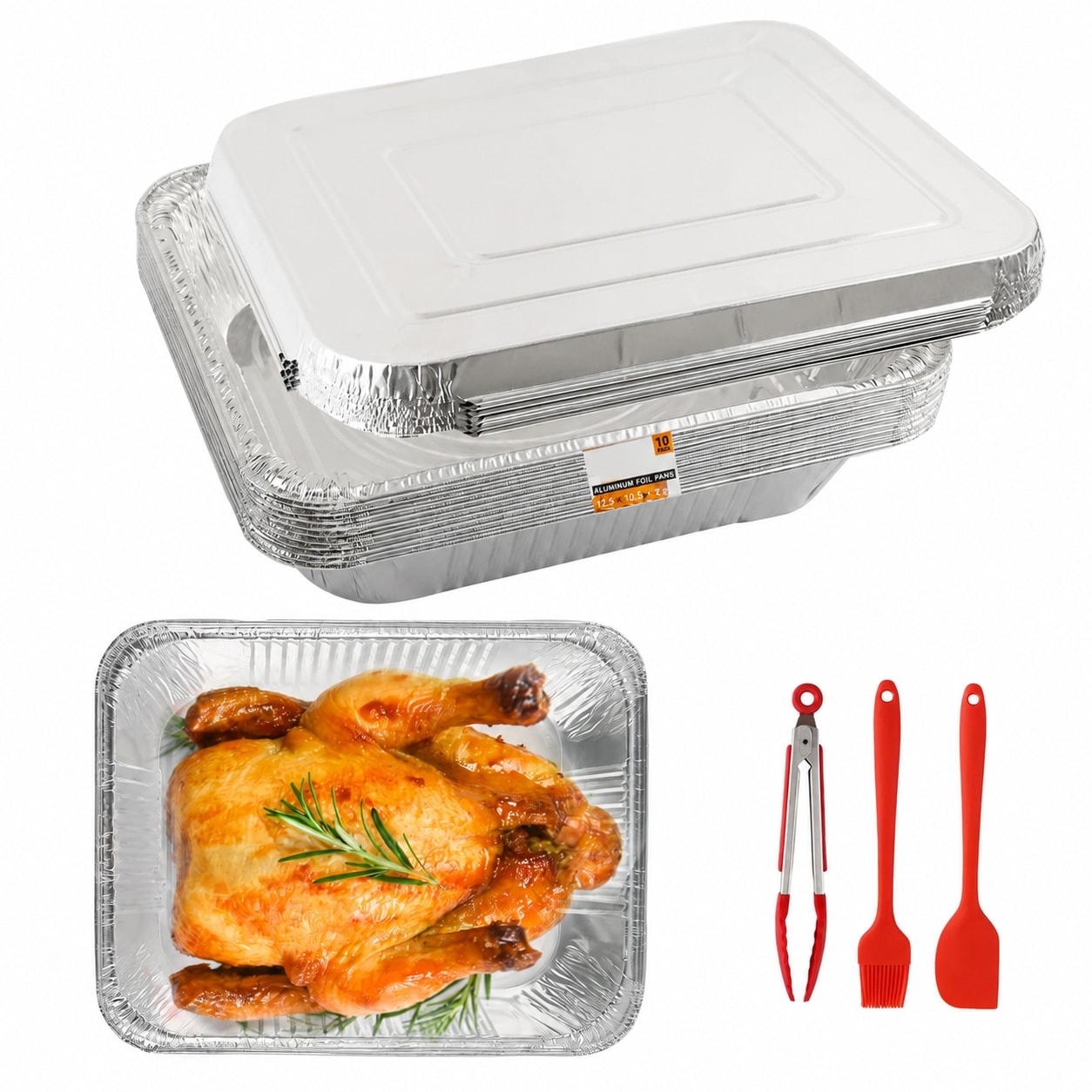 ITOPFOX  10 Pack Aluminum Pans With Lids Half Size Deep Steam Table Pans 12.5x10.2 Extra Heavy Duty Durable Disposable Foil Pans for Cooking Food