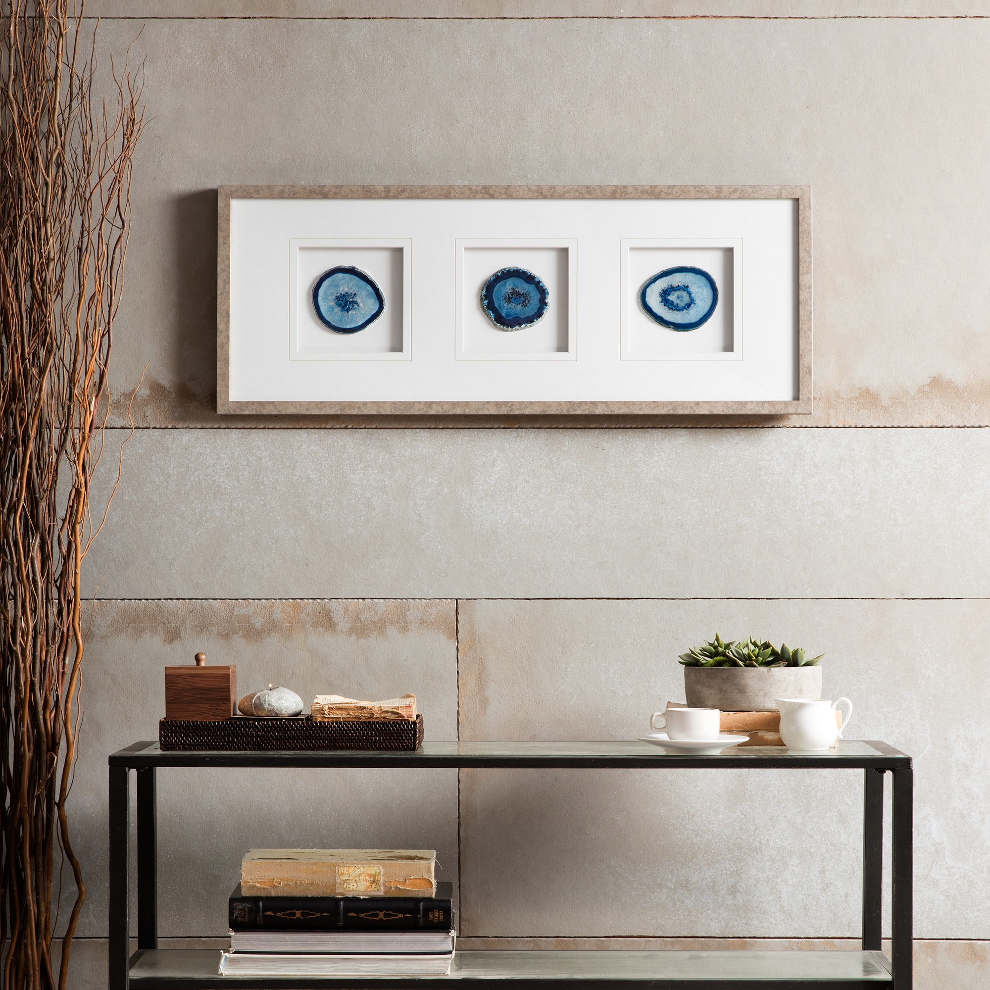 Madison Park MP95G-0006 Blue Wood Framed 13-Inches H x 34-Inches W Modern Paper Print
