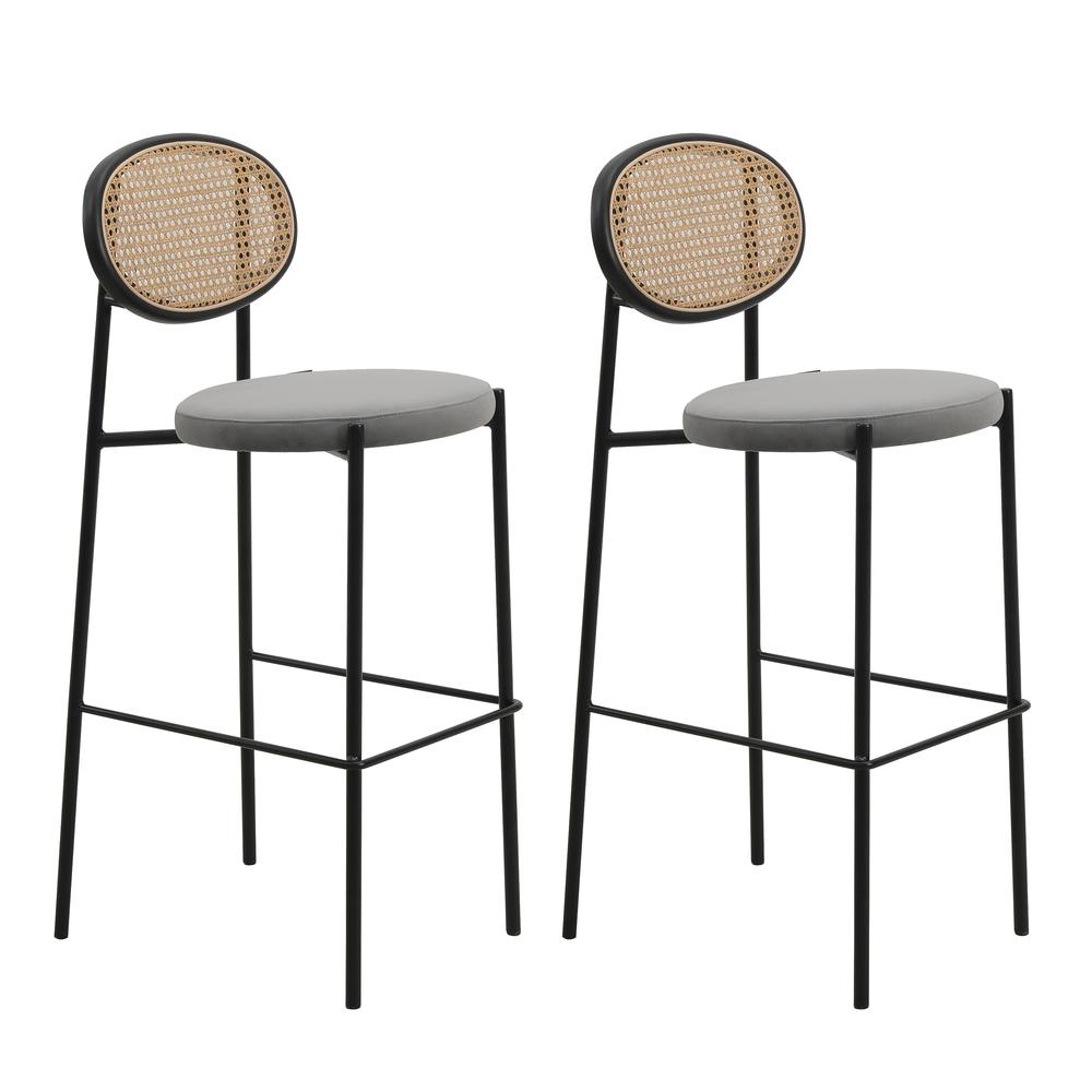 Leisuremod BG3465912 Euston Modern Wicker Bar Stool With Black Steel Frame Set of 2