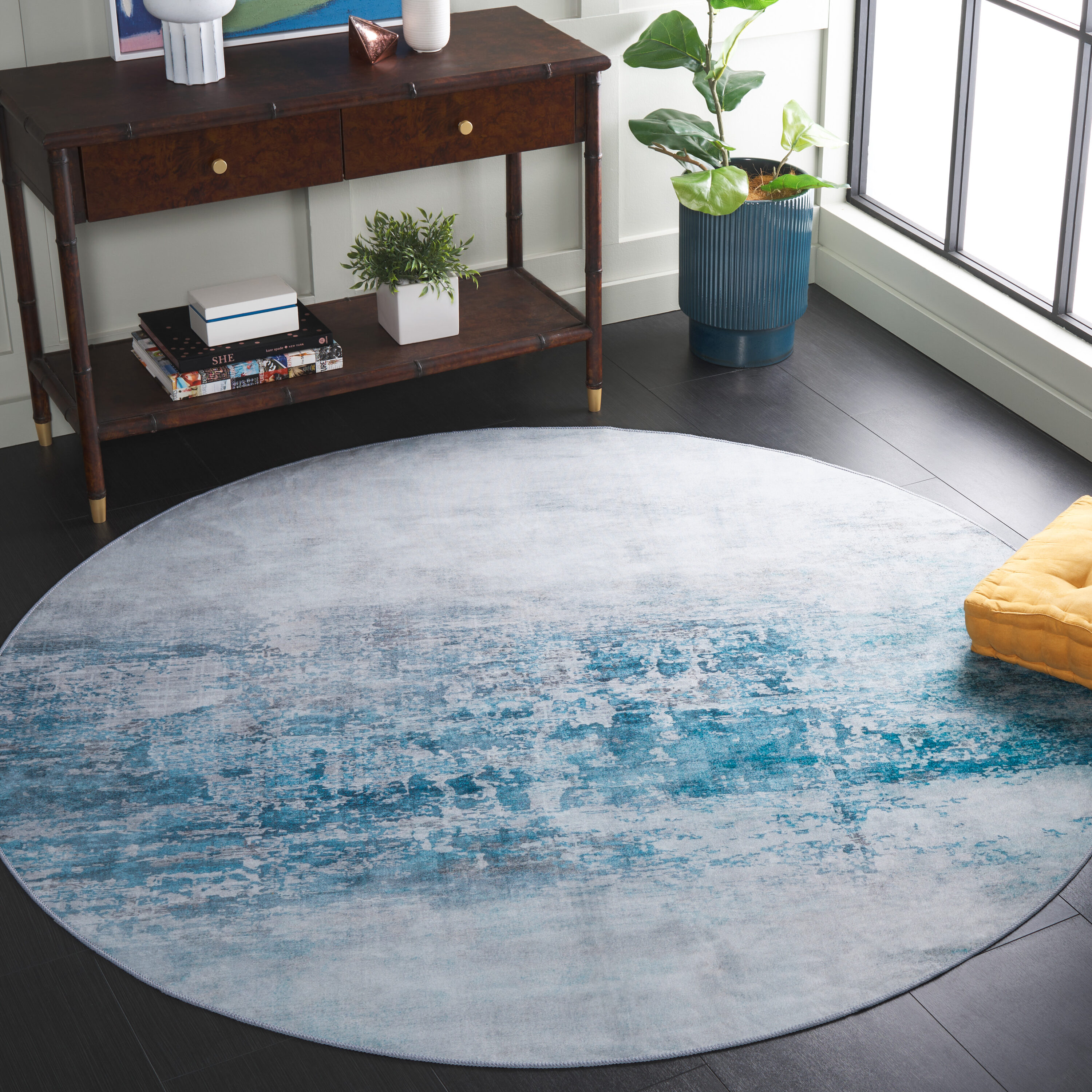 Malibu 833F Grey Blue 6ft x 6ft Contemporary Rug
