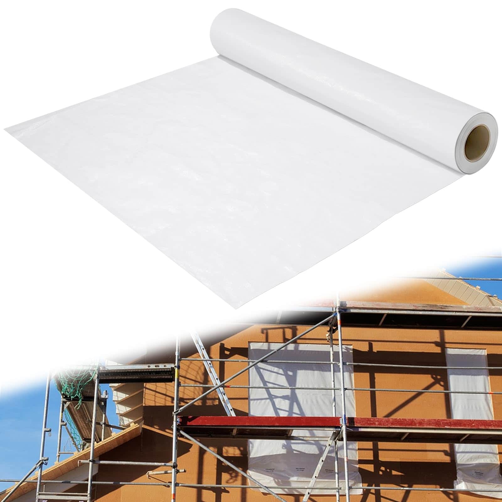 Lukvuzo  3.3 x 115 ft House Wrap Heavy-Duty Breathable Plastic Sheeting Vapor Barrier Drop Cloth for Home and Commercial Building Use