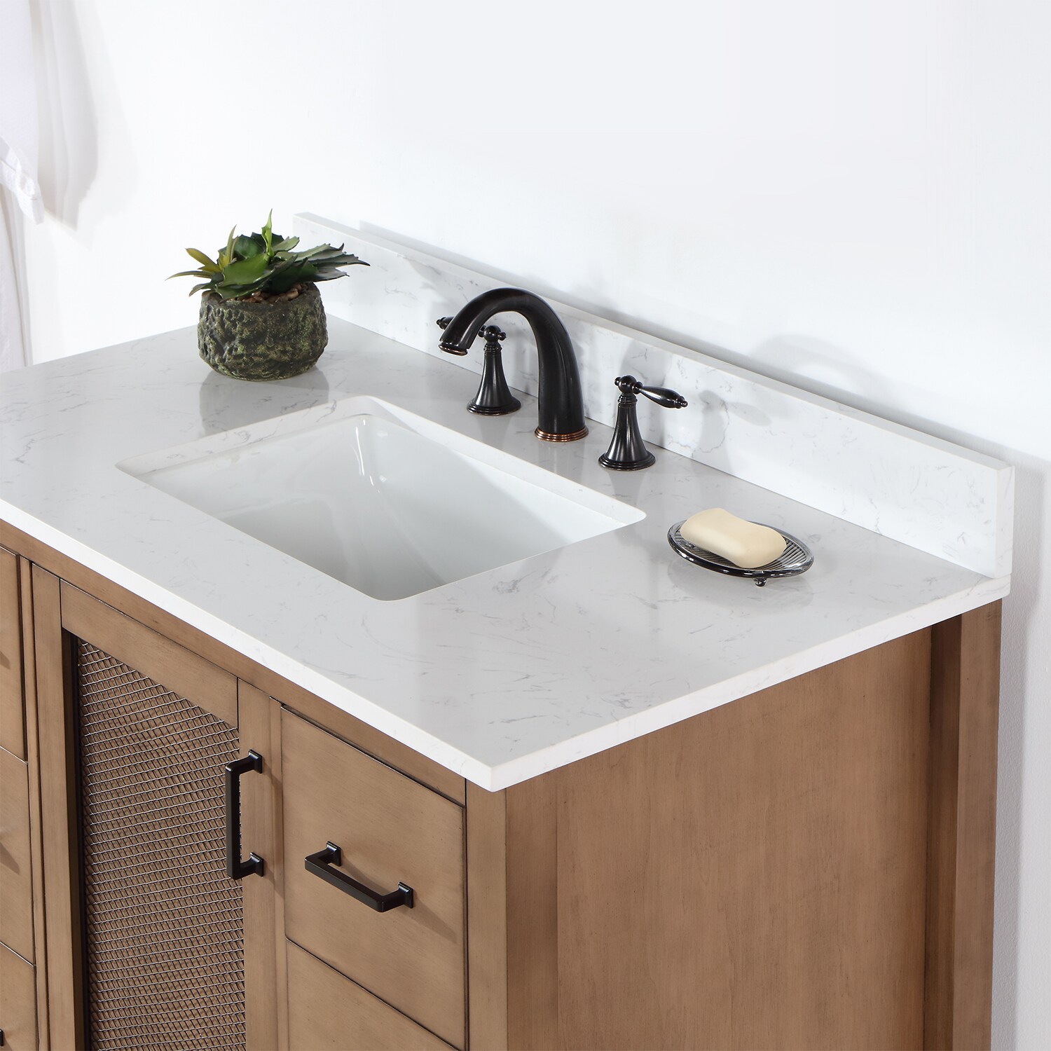 Hadiya 42" Brown Pine Vanity with White Stone Top