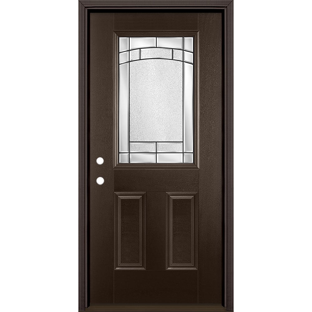 Masonite 3419004 Element 36-in x 80-in x 4-9/16-in Fiberglass Half lite Right-hand inswing Walnut Stained Prehung Front Door with Brickmould Insulating core