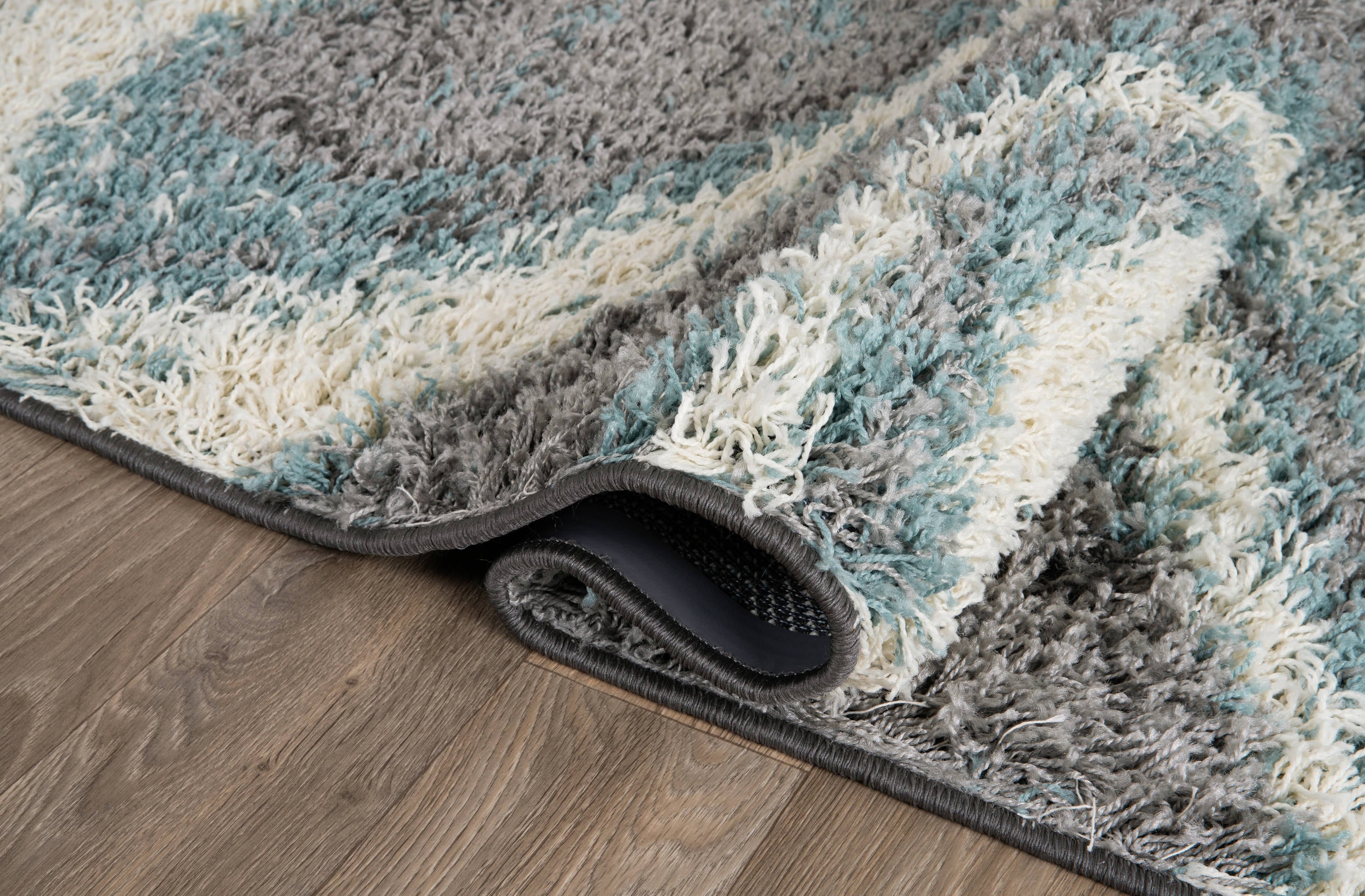 Blue and Gray Abstract Shag 5' x 7' Area Rug