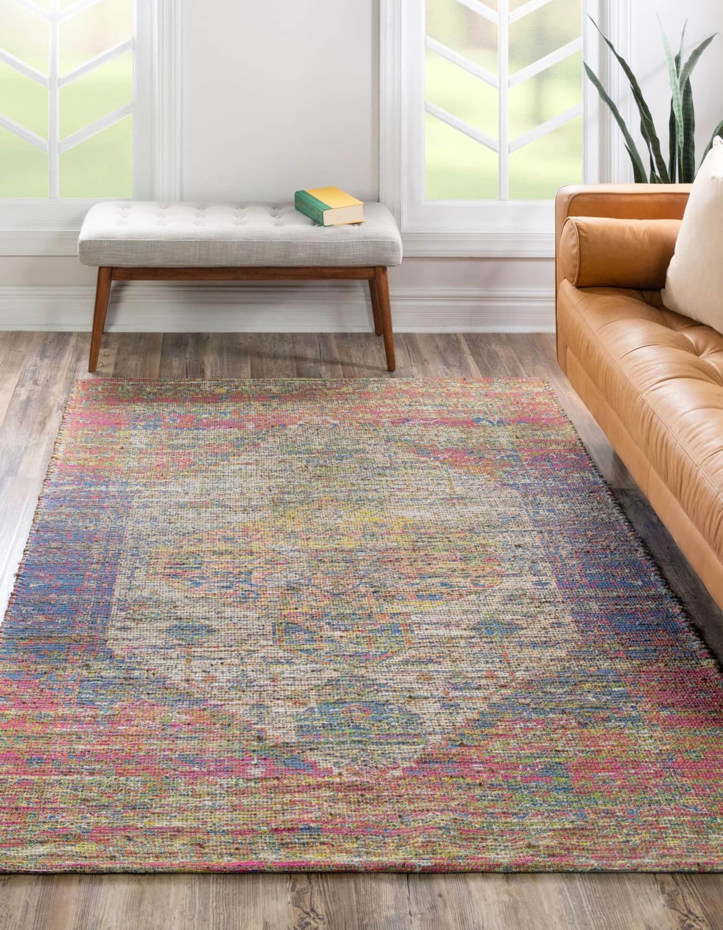 Unique Loom 3192178 Chenille Jute 4 x 6 (ft) Braided Jute Multi Rectangular Indoor Medallion Area rug