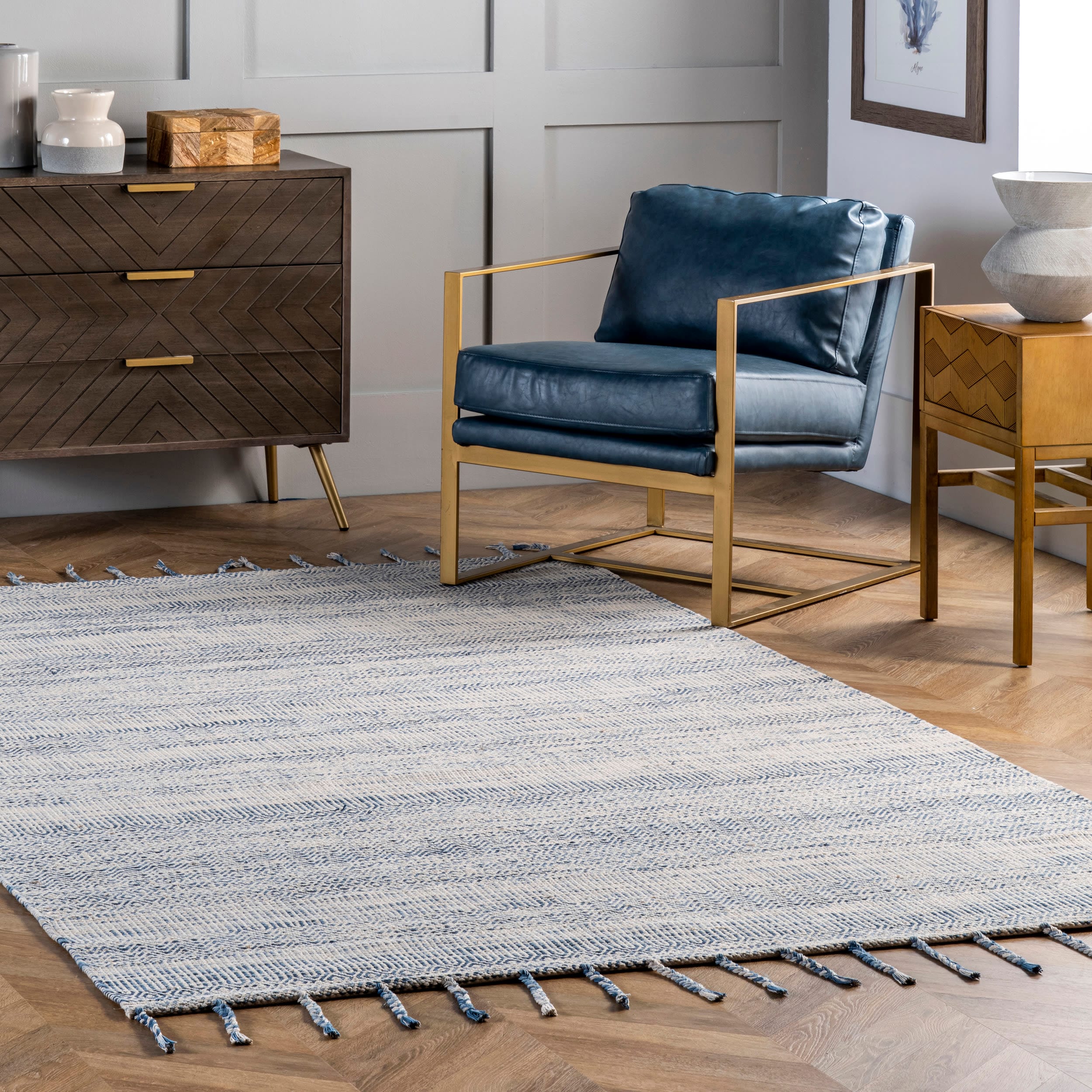 nuLOOM HMCR01A-406 Diem 4 x 6 (ft) Cotton Blue Rectangular Indoor Chevron Area rug