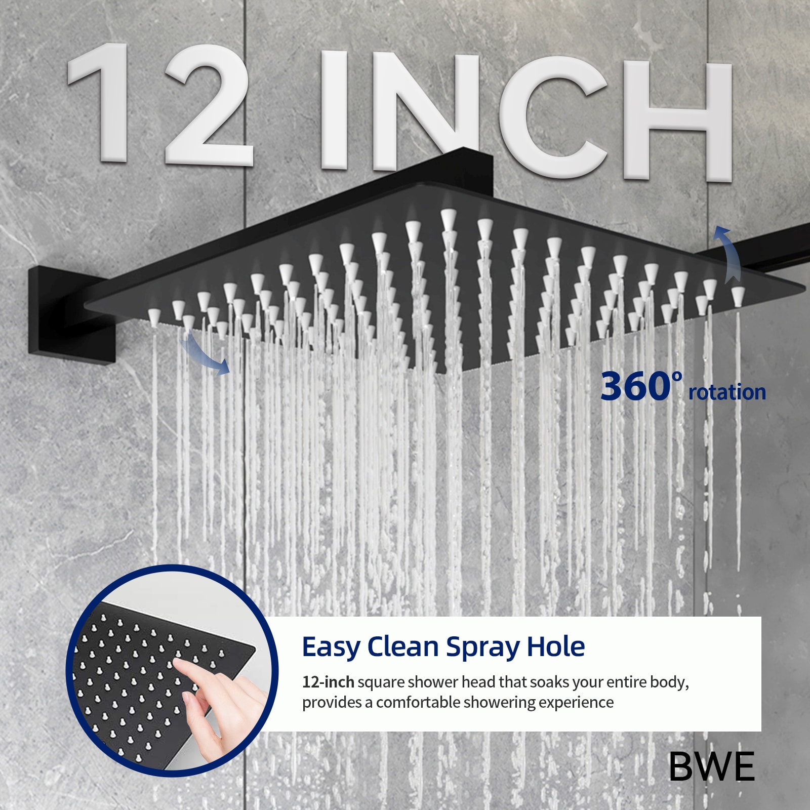 BWE A-95012-BLACK Showerhead-Bar-Panels - View #3