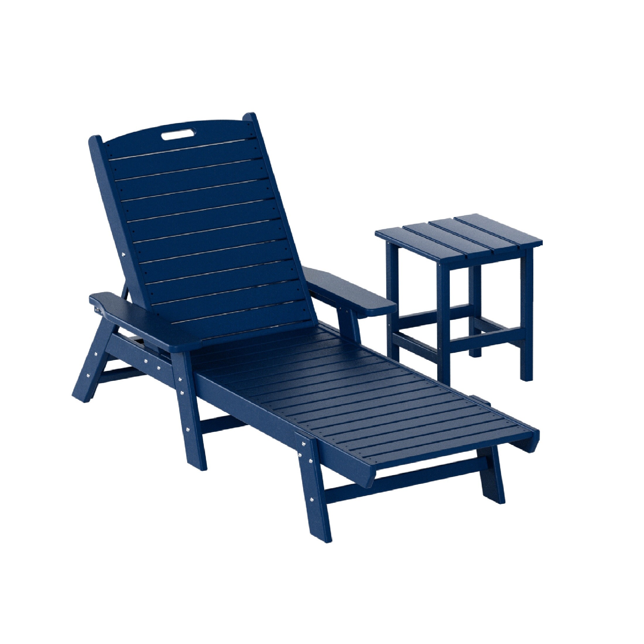 Laguna White HDPE Outdoor Patio Reclining Chaise Lounge Set with Side Table