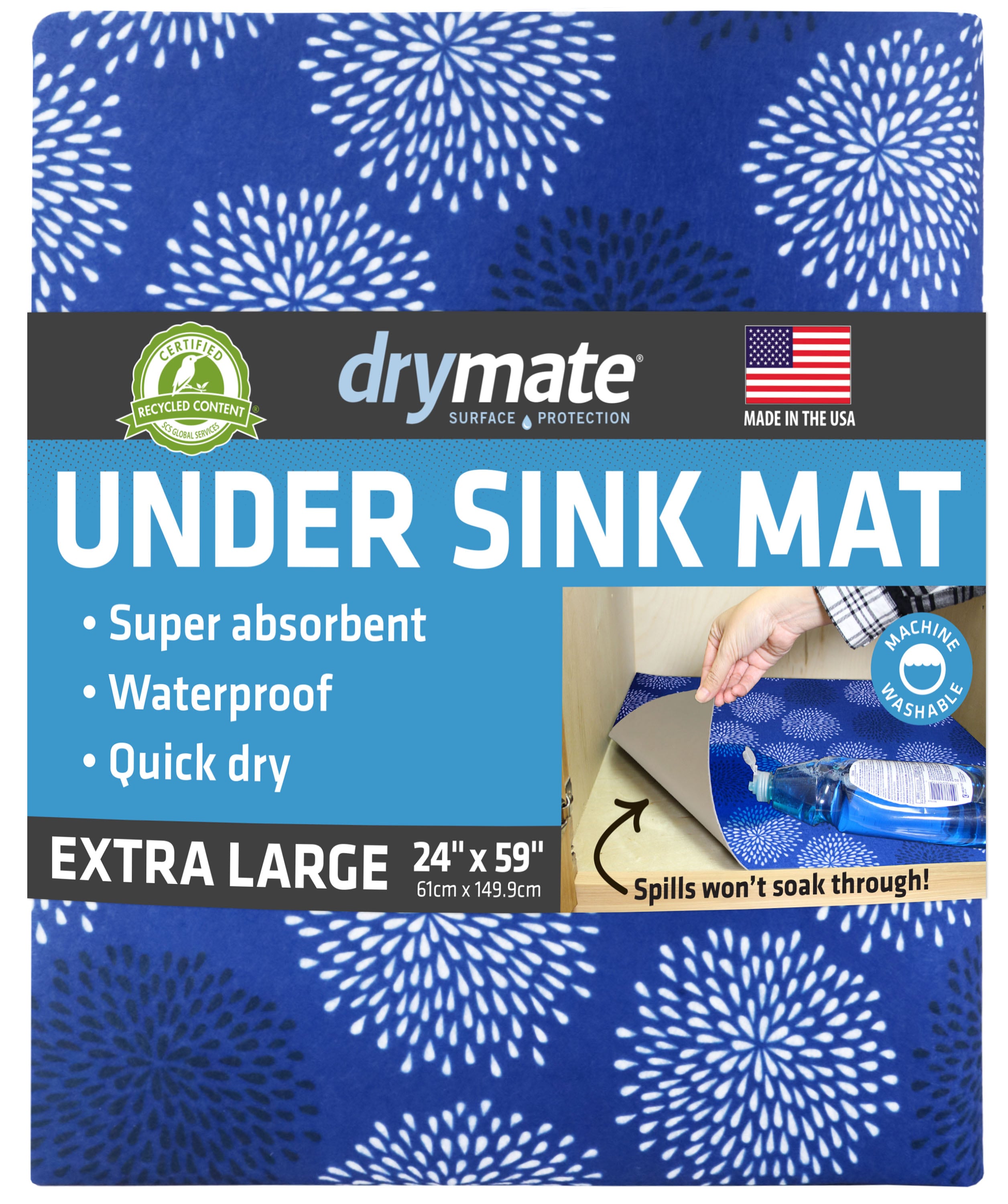 Drymate USM2459GMB8PB Under the Sink Cabinet Mat Liner 24-Inches x 59-in Good Medicine Blue Cabinet mat