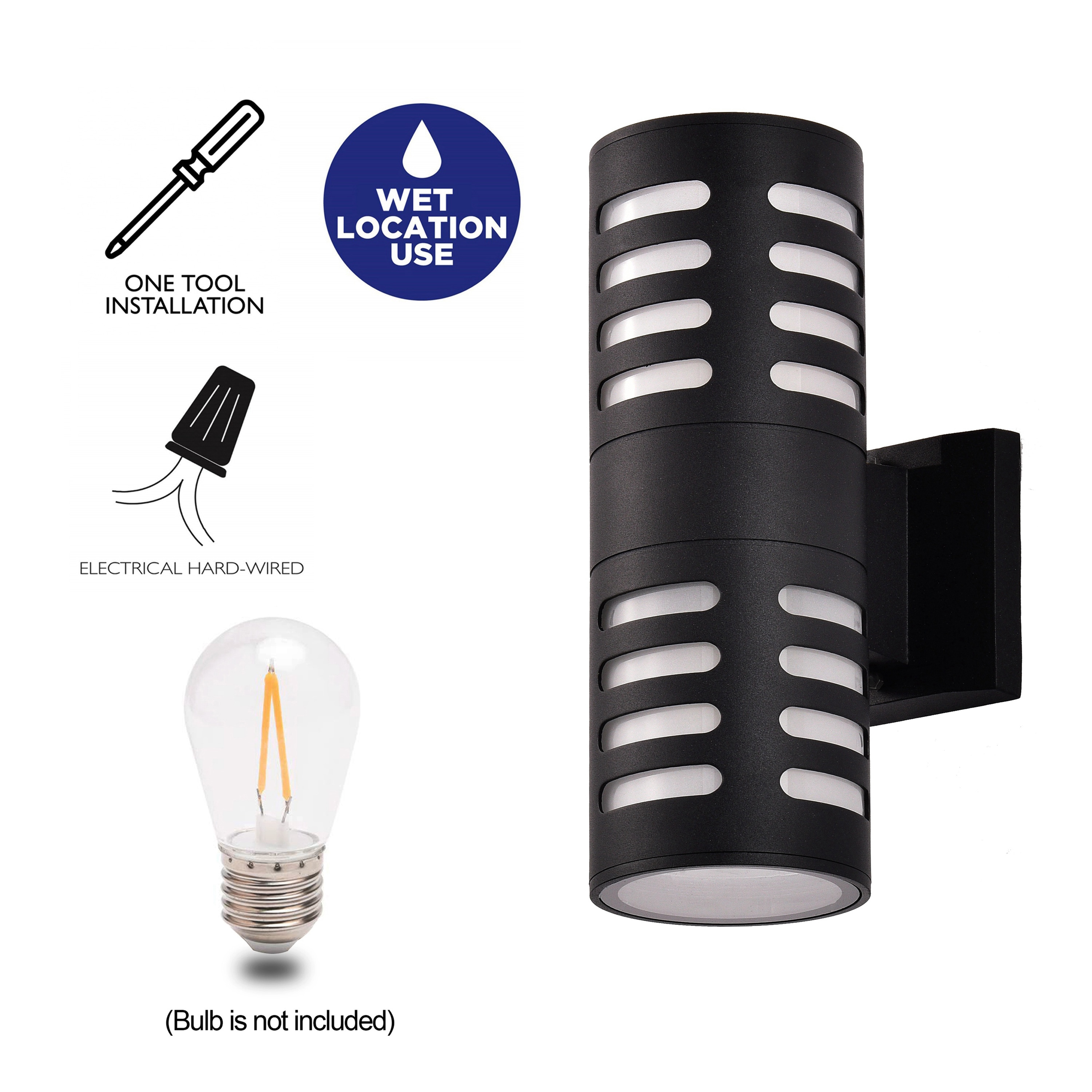 Luxe Matte Black 3-Directional Die-Cast Aluminum Outdoor Wall Sconce