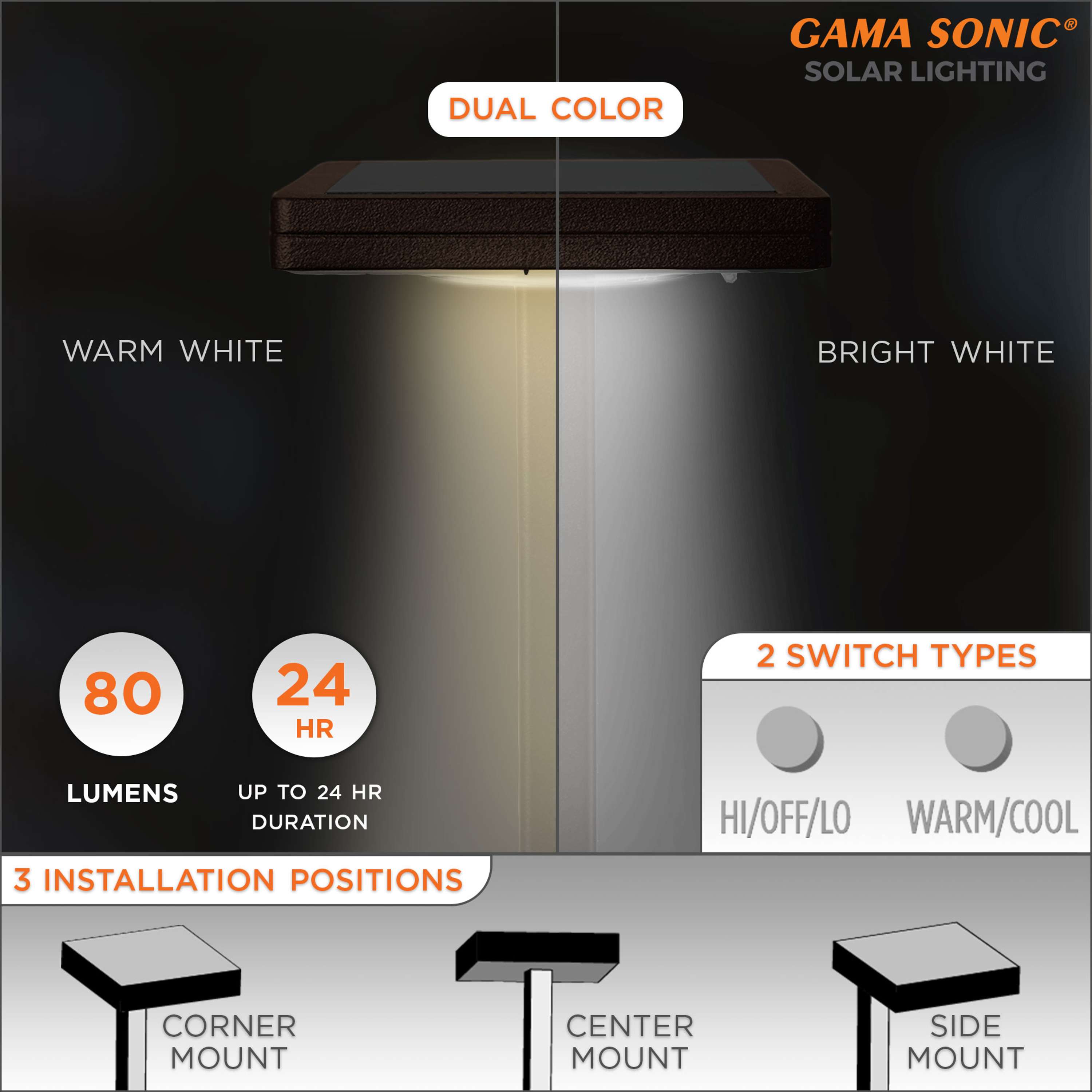 Bronze Solar LED Pathway Lights with Adjustable Color Temperature, 2-Pack