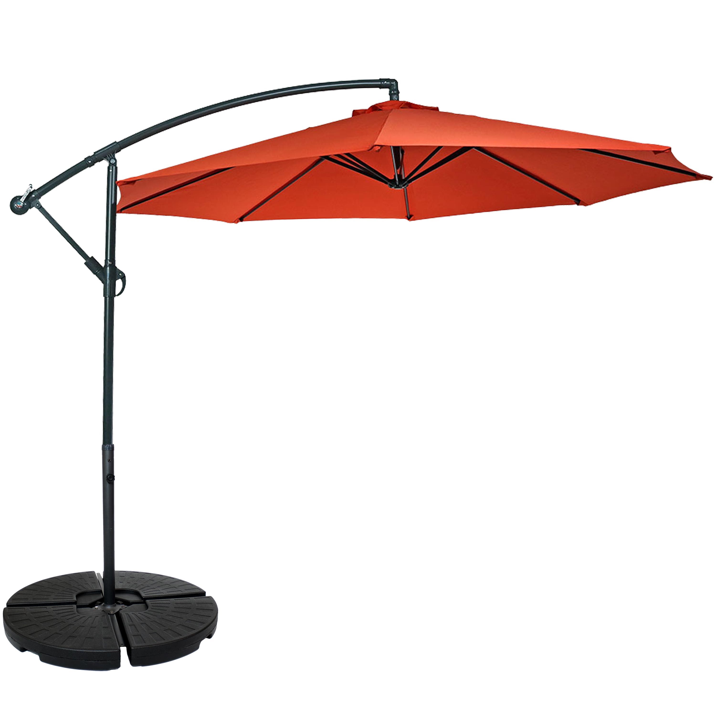 Sunnydaze Decor JLP-219-CMB Sunnydaze 10-ft Offset Cantilever Patio Umbrella with Base Included - Polyester Canopy and Steel Pole - Round Base Cross-Base - Burnt Orange