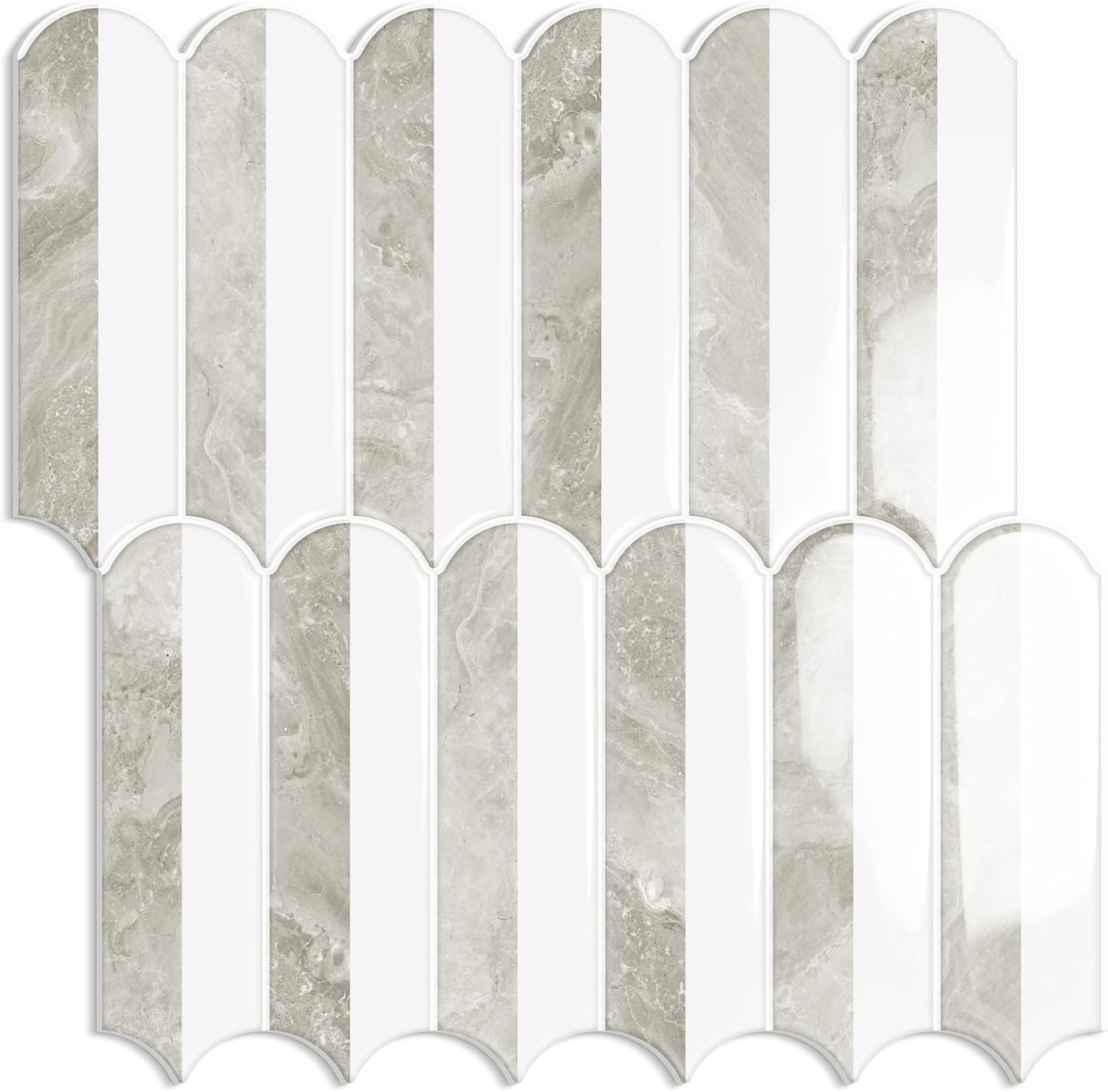 Dewoo Thick Peel and Stick Backsplash Self Adhesive Wall Tiles for Kitchen Bathroom Stripes Fish Scale Mosaic Design 10 Sheets 12 x 12 Inch