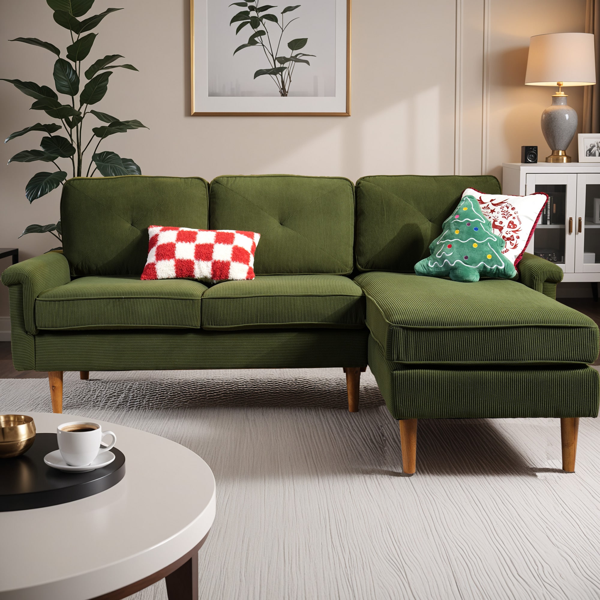 weaxty HMBNOPR660 84.61-in Modern Green Corduroy Sofa