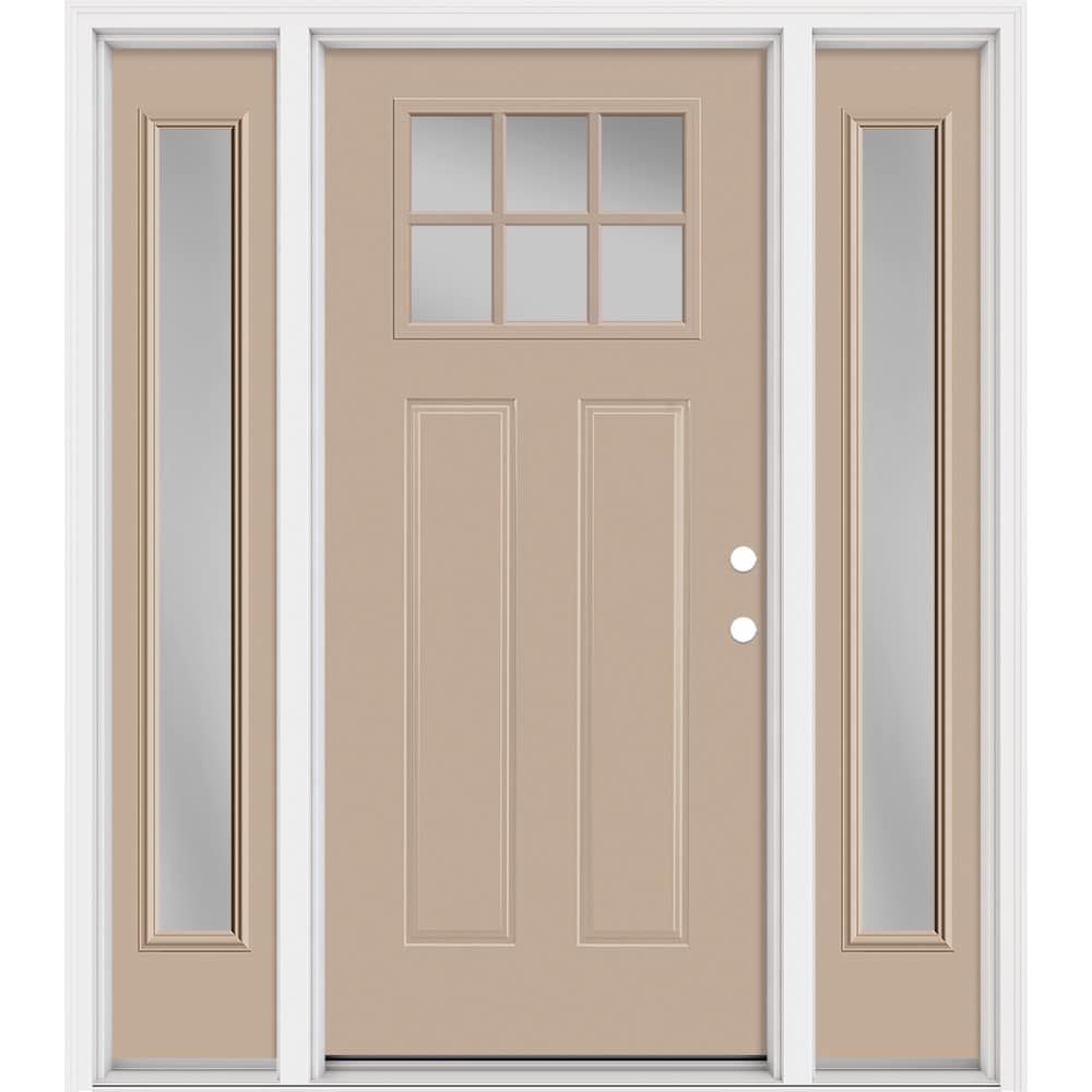 Masonite 321324 Steel Doors Series 64-in x 80-in x Steel No glass Left-hand inswing Sandy Shore Painted Prehung Front Door with Sidelights with Brickmould Insulating core
