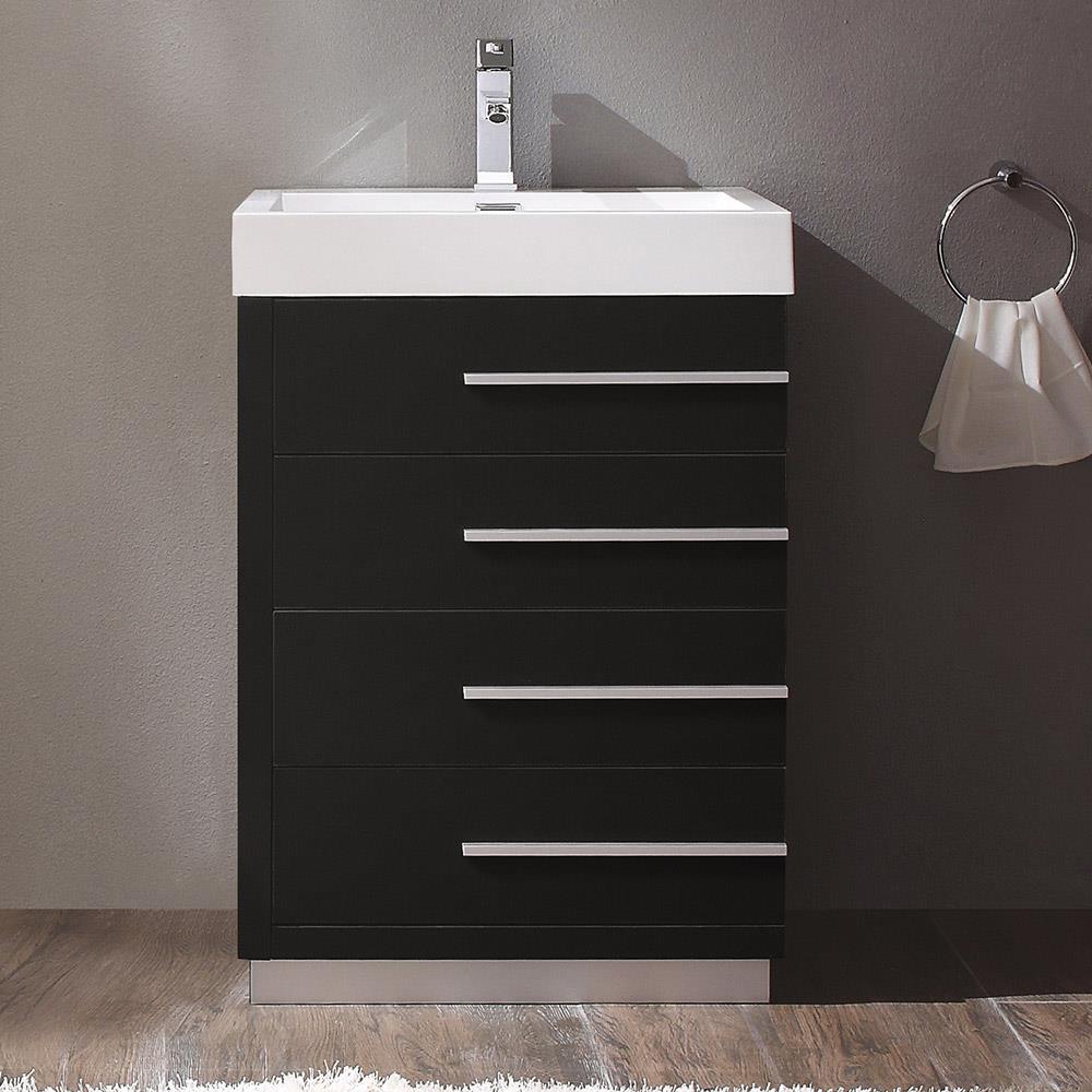 Fresca FCB8024BW-I Livello 24-in Black Single sink Bathroom Vanity with White Acrylic Top