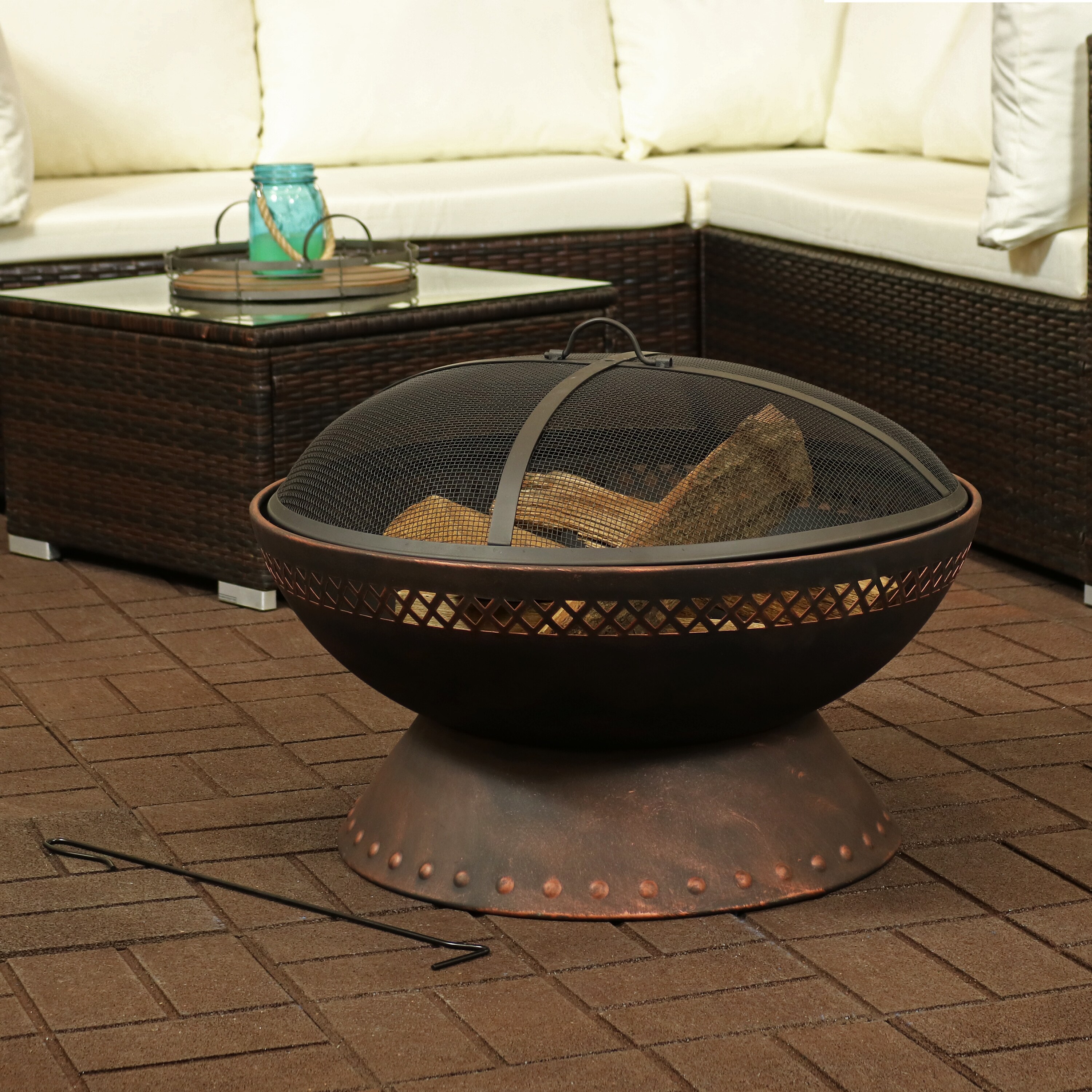 25-Inch Black Steel Wood Burning Fire Pit with Spark Screen
