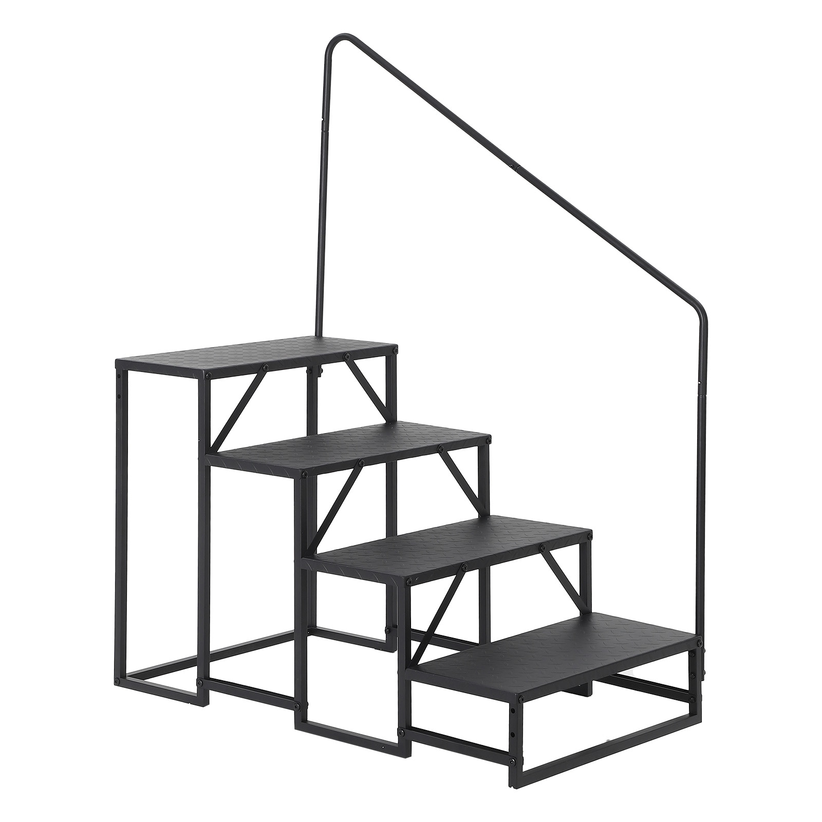 Garvee 4-Step RV Entry Stairs with Handrail 660 lb Capacity Portable Metal Steps for Campers and Hot Tubs