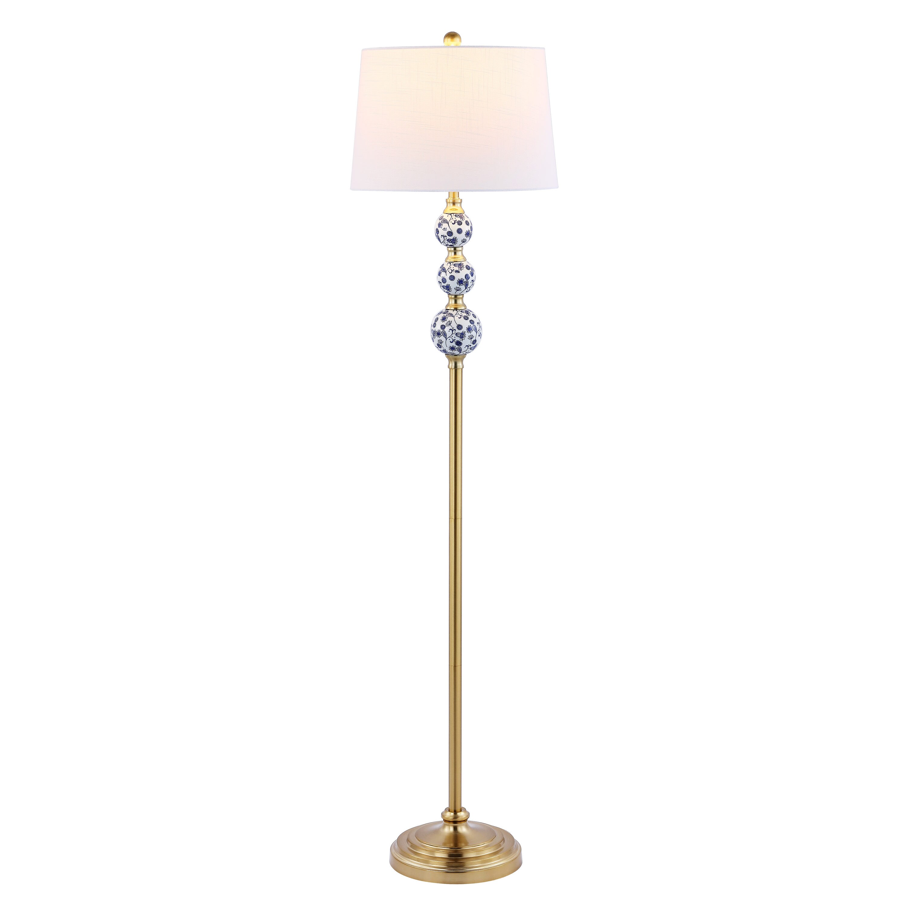 JONATHAN  Y Tavira Iron Classic Mid-Century 62.5-in Brass Gold/Blue Stick Floor Lamp with Linen Shade