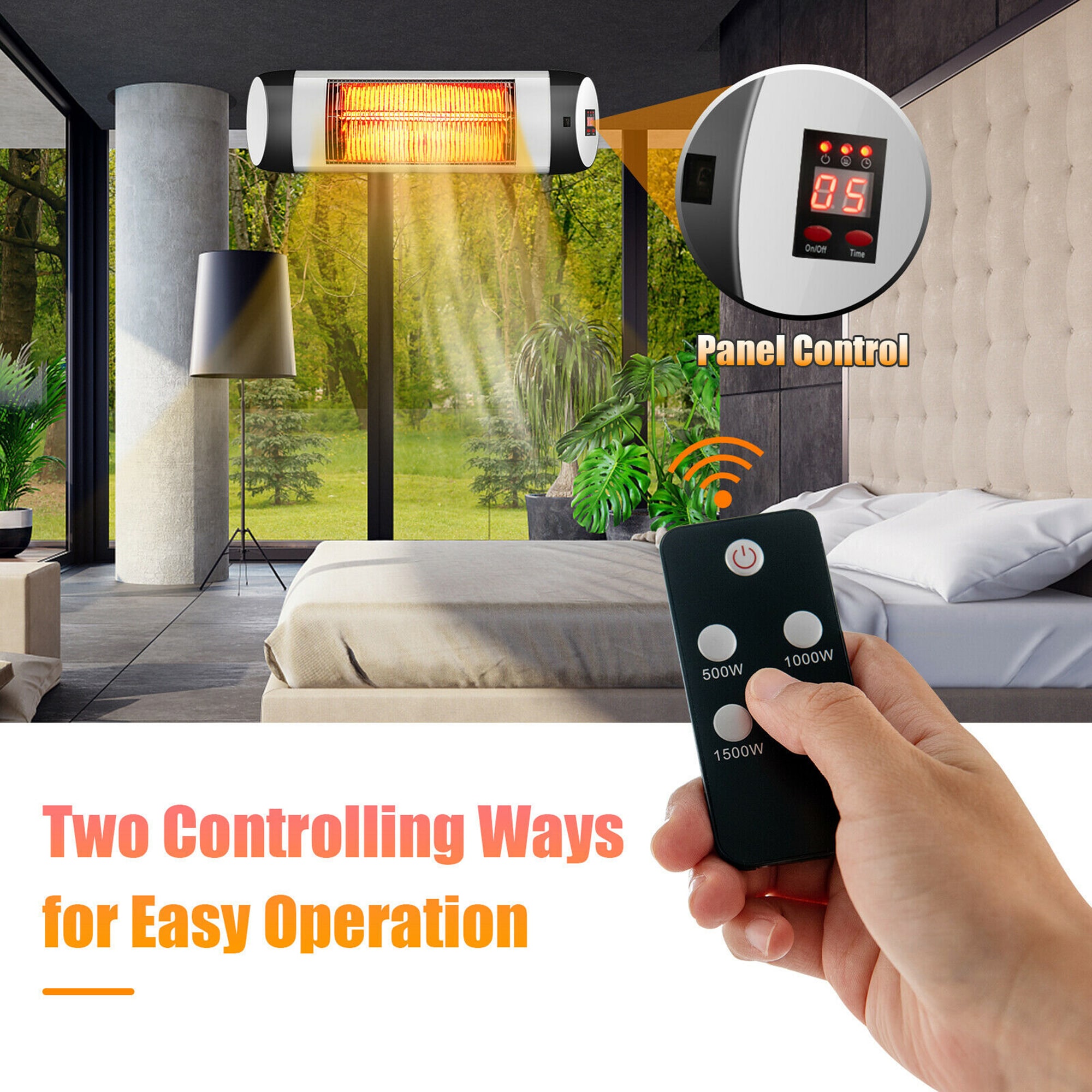 Black Wall Mounted Electric Infrared Heater with Remote
