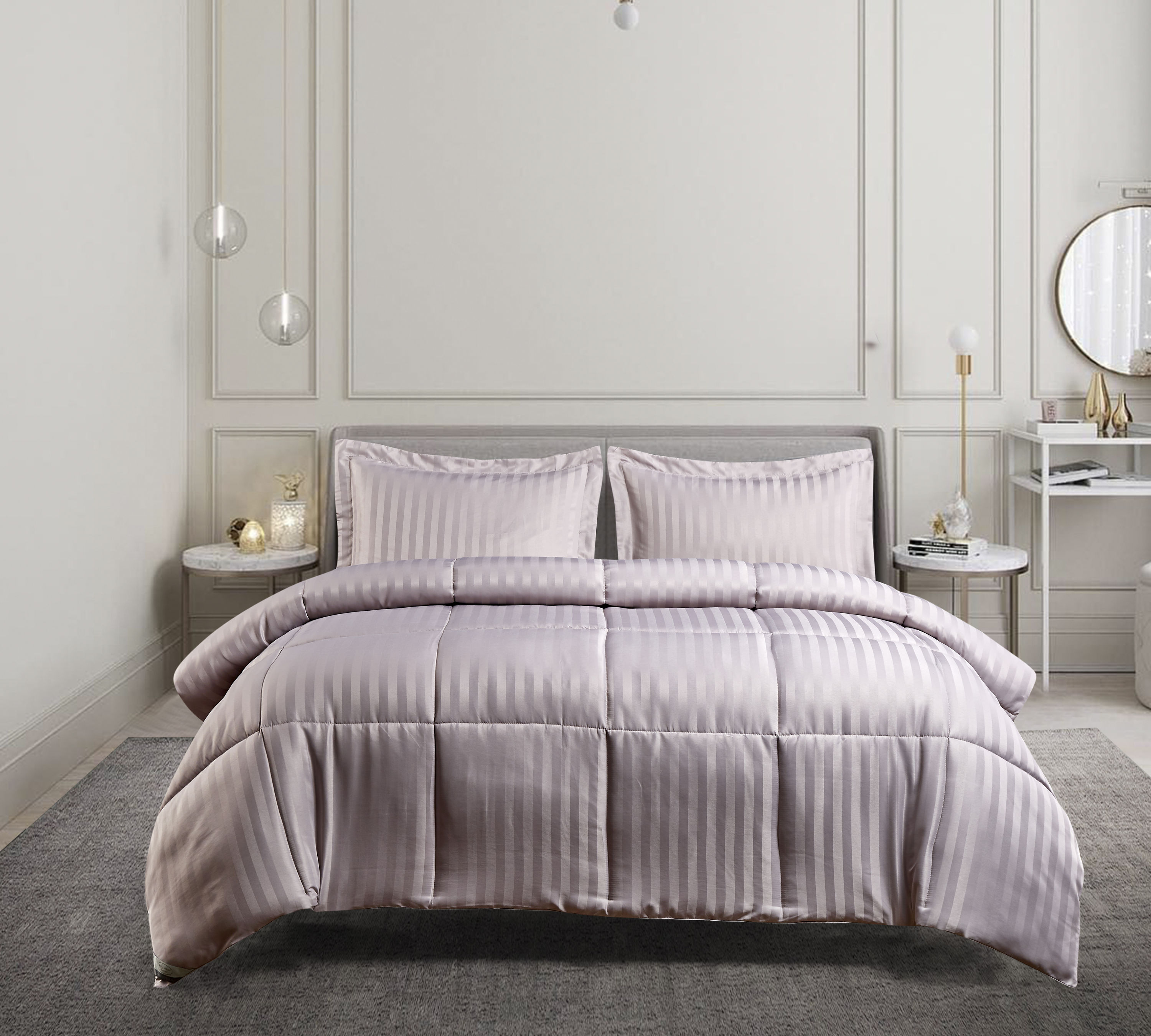 Blue Ridge Home Fashions KI175013 DAC3KI Taupe Damask Reversible Twin Comforter