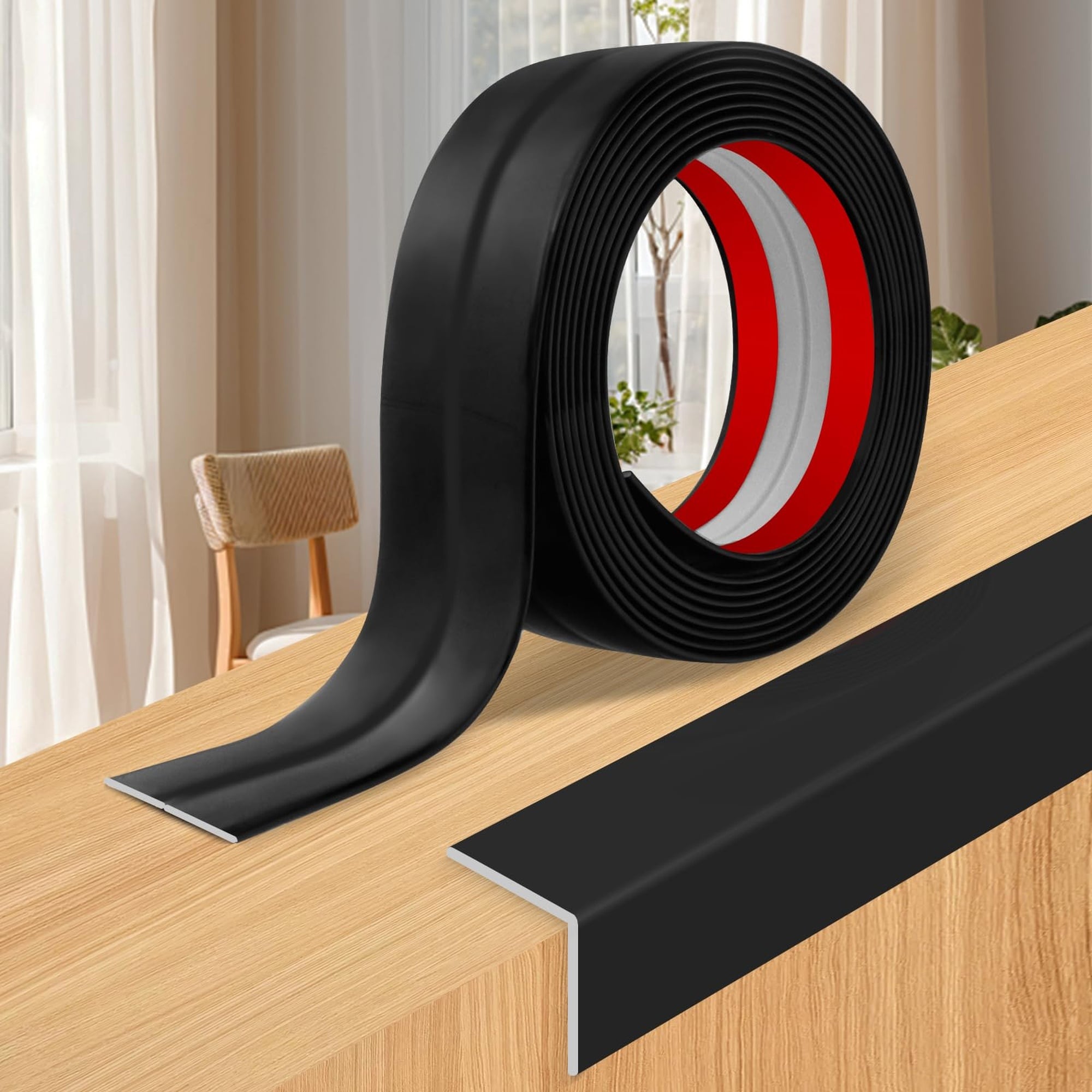 Angel Sar 0.8 Inch x 10FT Black Self Adhesive Flexible Wall Corner Protector Moulding Trim Peel and Stick Wall Corner Guards Trim Edge Protector Moulding
