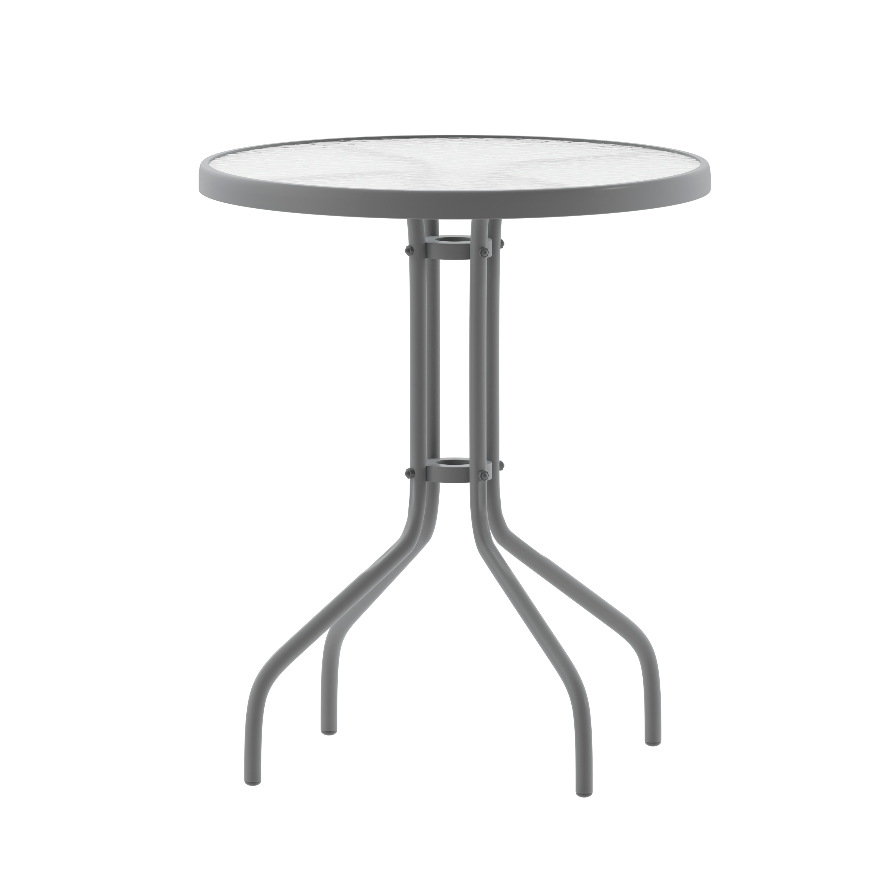 Emma + Oliver 196861103155 Benji Silver Metal Patio Table with 23.75-in Round Tempered Glass Top