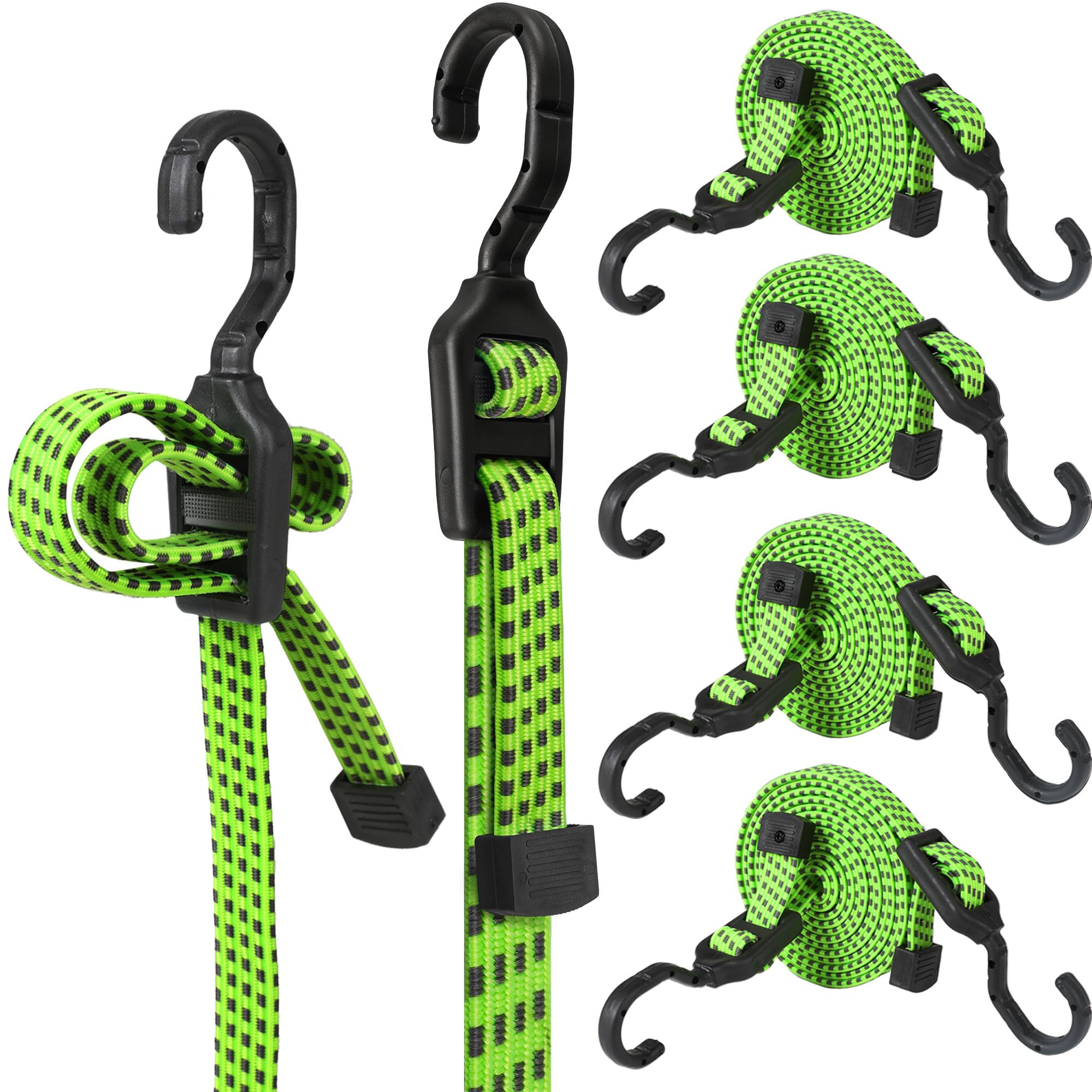 UUDULY  4 Pcs 40 Inch Flat Adjustable Bungee Cords with Hooks Heavy Duty 4 Latch Dual End Adjustable Elastic Straps for Cargo Truck Bike Camping