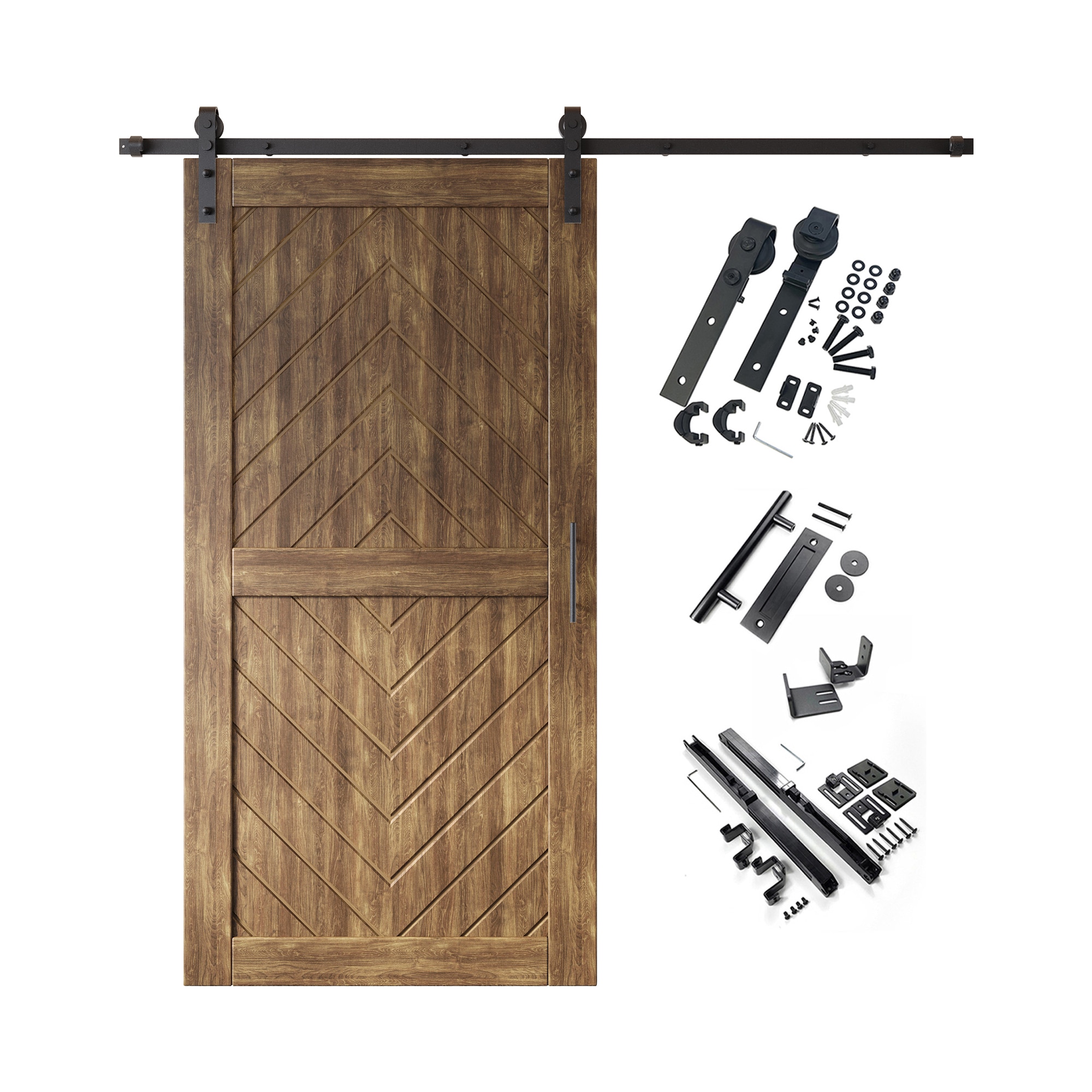 HOMACER YT1H084C-JT2-4080-WA 40-in x 80-in Dark Walnut Herringbone Pine Wood Solid core Single Barn Door (Hardware Included)
