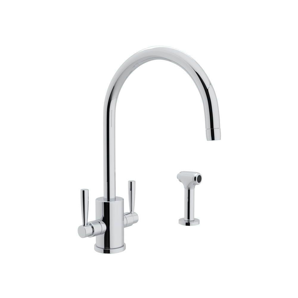 Elegant Polished Nickel 15" Kitchen Faucet with Dual Handles and Sidespray