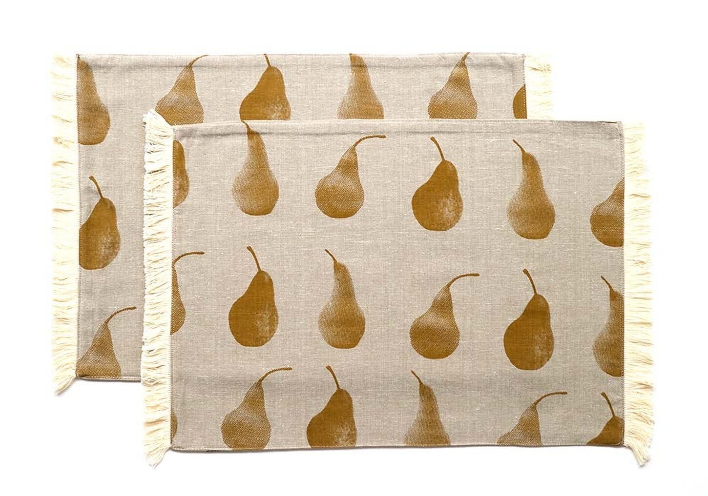 HomeRoots 4000389010 Set of Four Yellow Pear Pattern Placemats and Four Matching Napkins