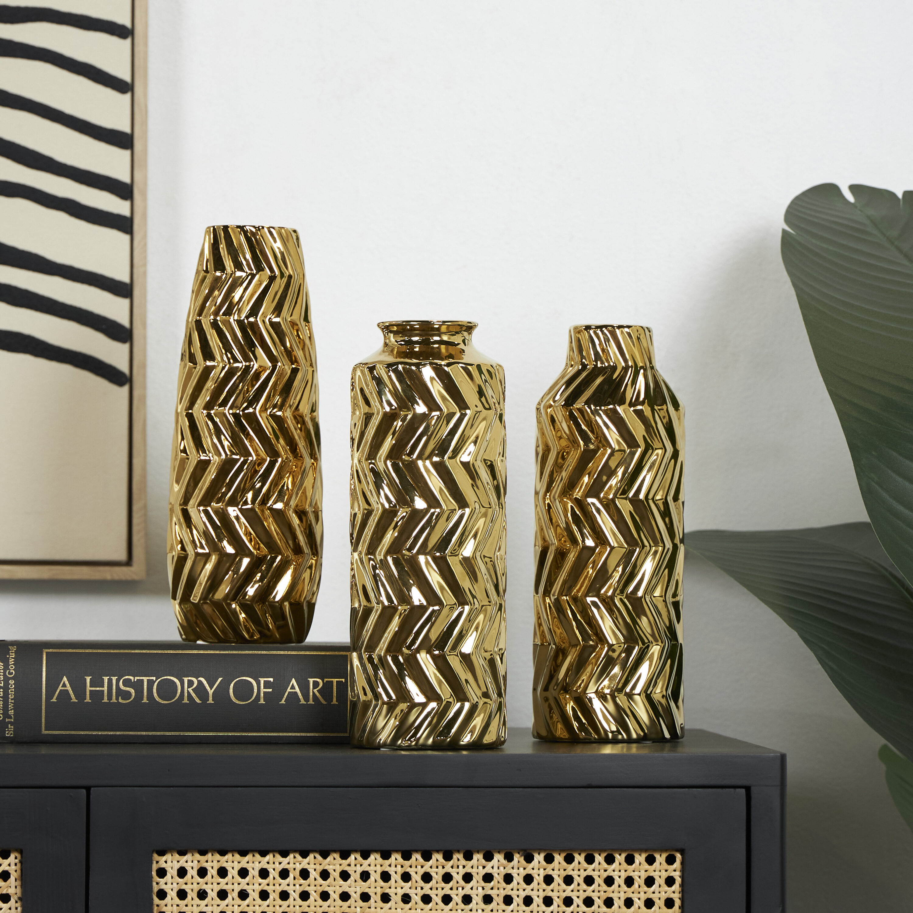 Grayson Lane 821853 3 -Pack Gold Ceramic Glam Vase