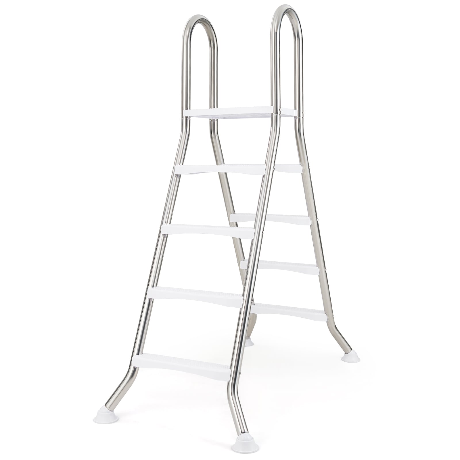 Slickblue A-Frame Above Ground Pool Ladder Stainless Steel Frame Dual Sided Design 55 inch Pool Height 1.9 inch Pipe Diameter Non-Slip Step Platform