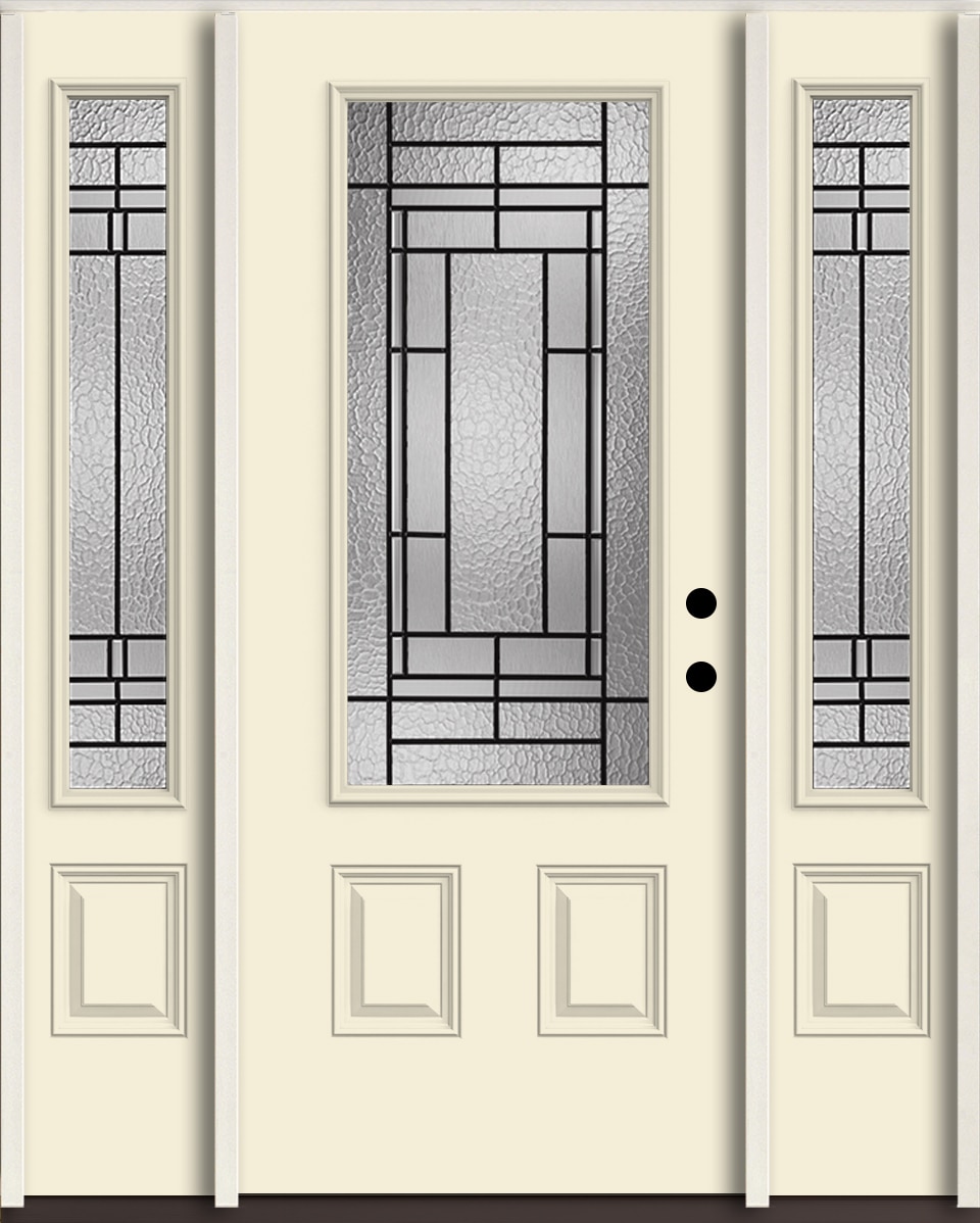 RELIABILT LO963708 Pembrook 60-in x 80-in x 4-5/8-in Fiberglass 3/4 lite Left-hand inswing Bisque Paint Painted Prehung Front Door with Sidelights Insulating core