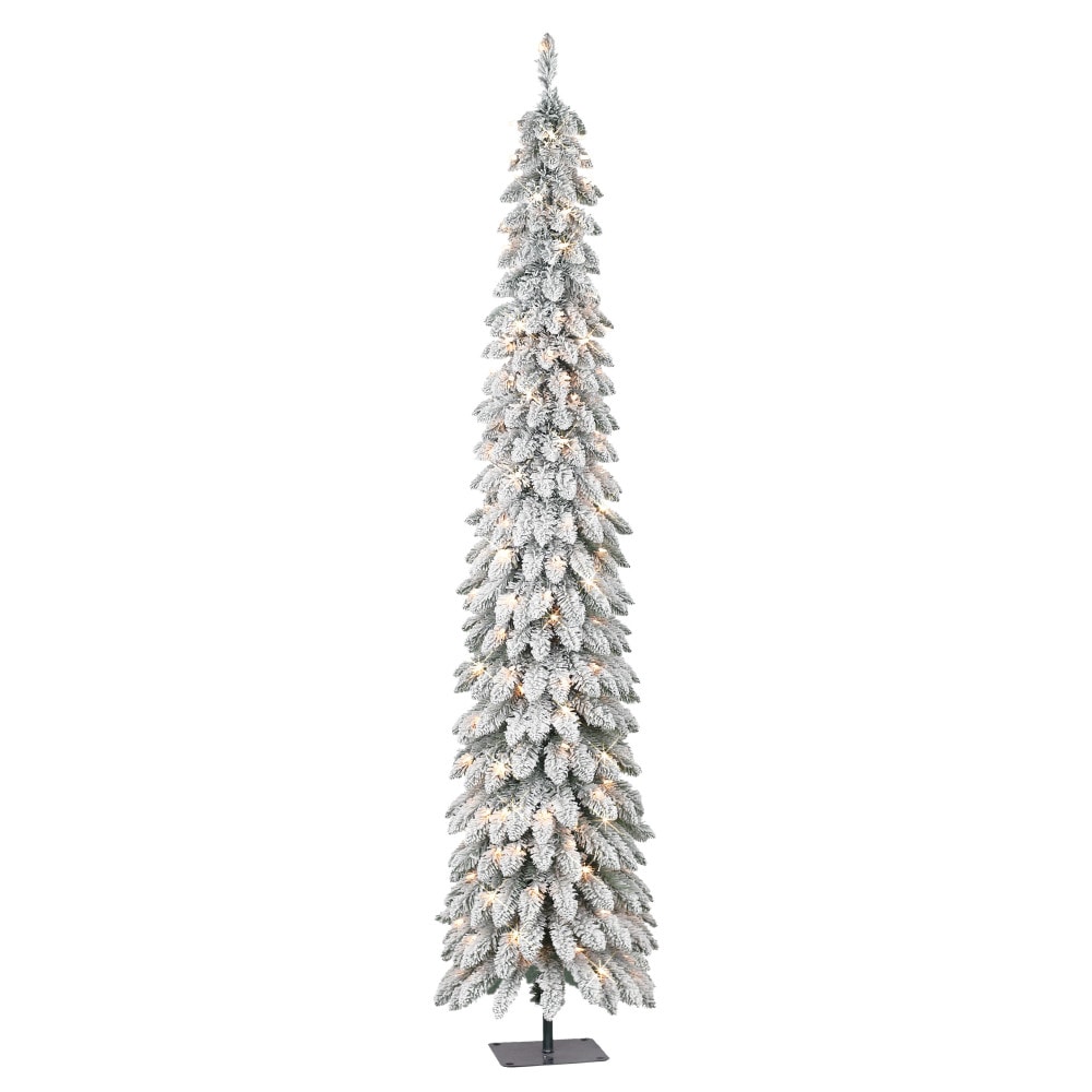 Puleo International 01063A-TFP70C15 7-ft Pine Pre-lit Pencil Flocked Artificial Christmas Tree with Clear Incandescent Lights