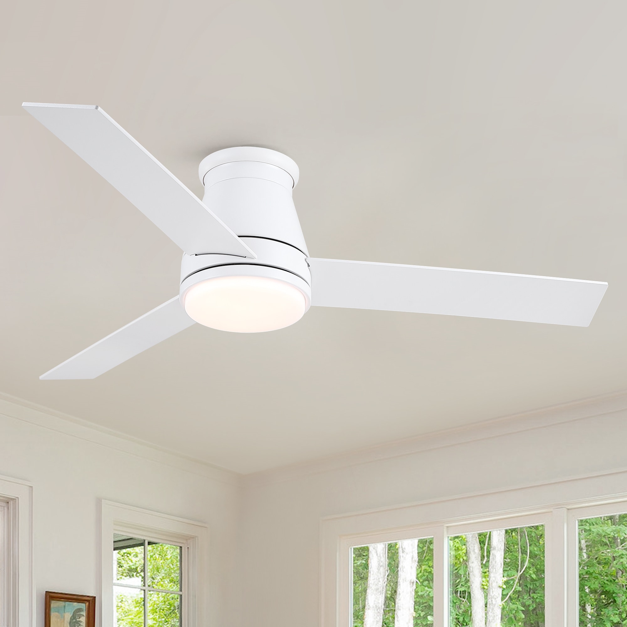 BABOOM BOM-713417-OR Lowe Profile Ceiling Fans 48-in Color-Changing Integrated LED Flush Mount White with Plywood Blades Ceiling Fan With Light - Remote Included ( 3 -Blade )