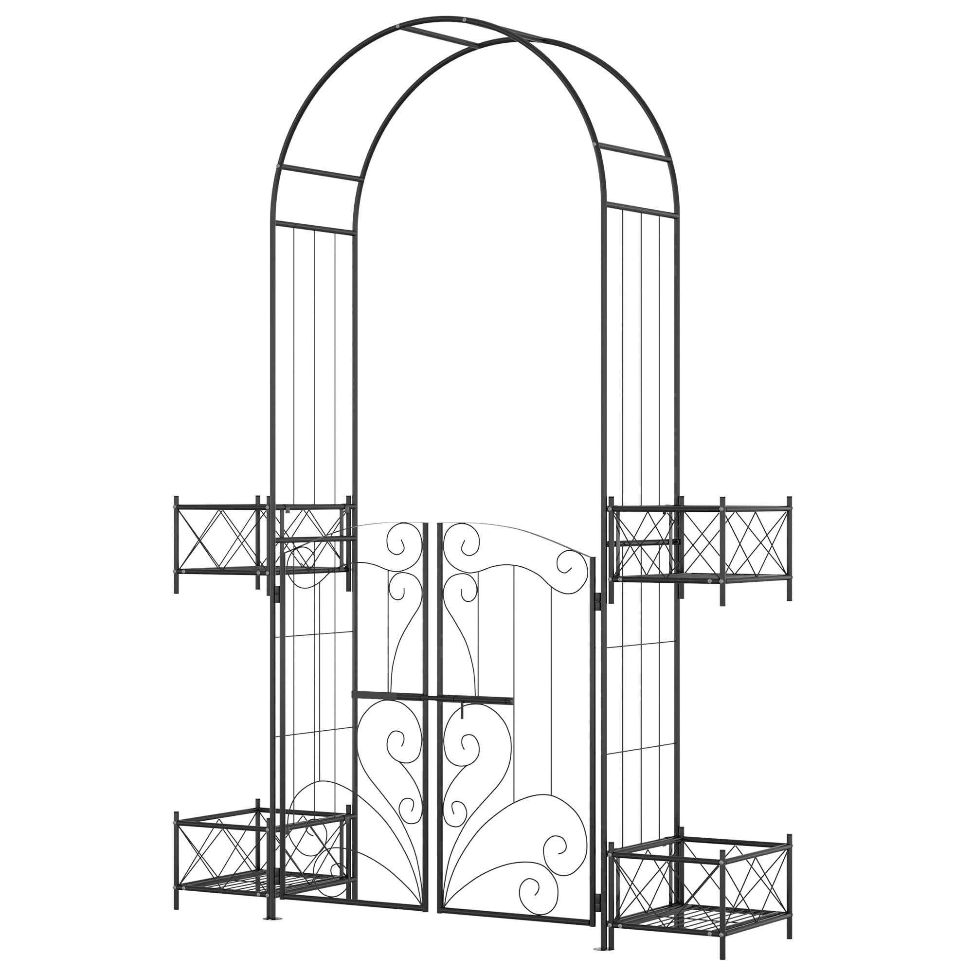 Maocao Hoom JLWP200806 Metal Arch Trellis with Gate 5.35-ft W x 7.29-ft H Arched Black Wrought iron Garden Arbor