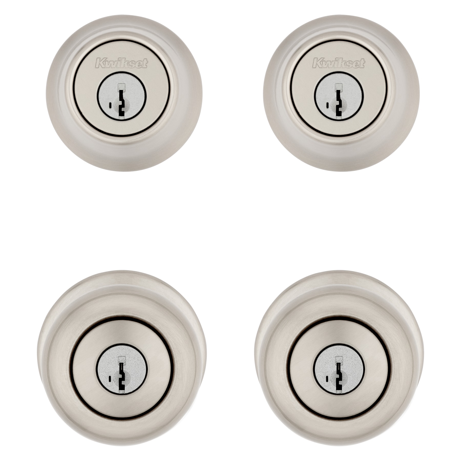 Kwikset Series Cove Satin Nickel Smartkey Exterior Single-cylinder deadbolt  Combined Door Knob Contractor Pack with Antimicrobial Technology (4-Pack)  in the Door Knobs department at