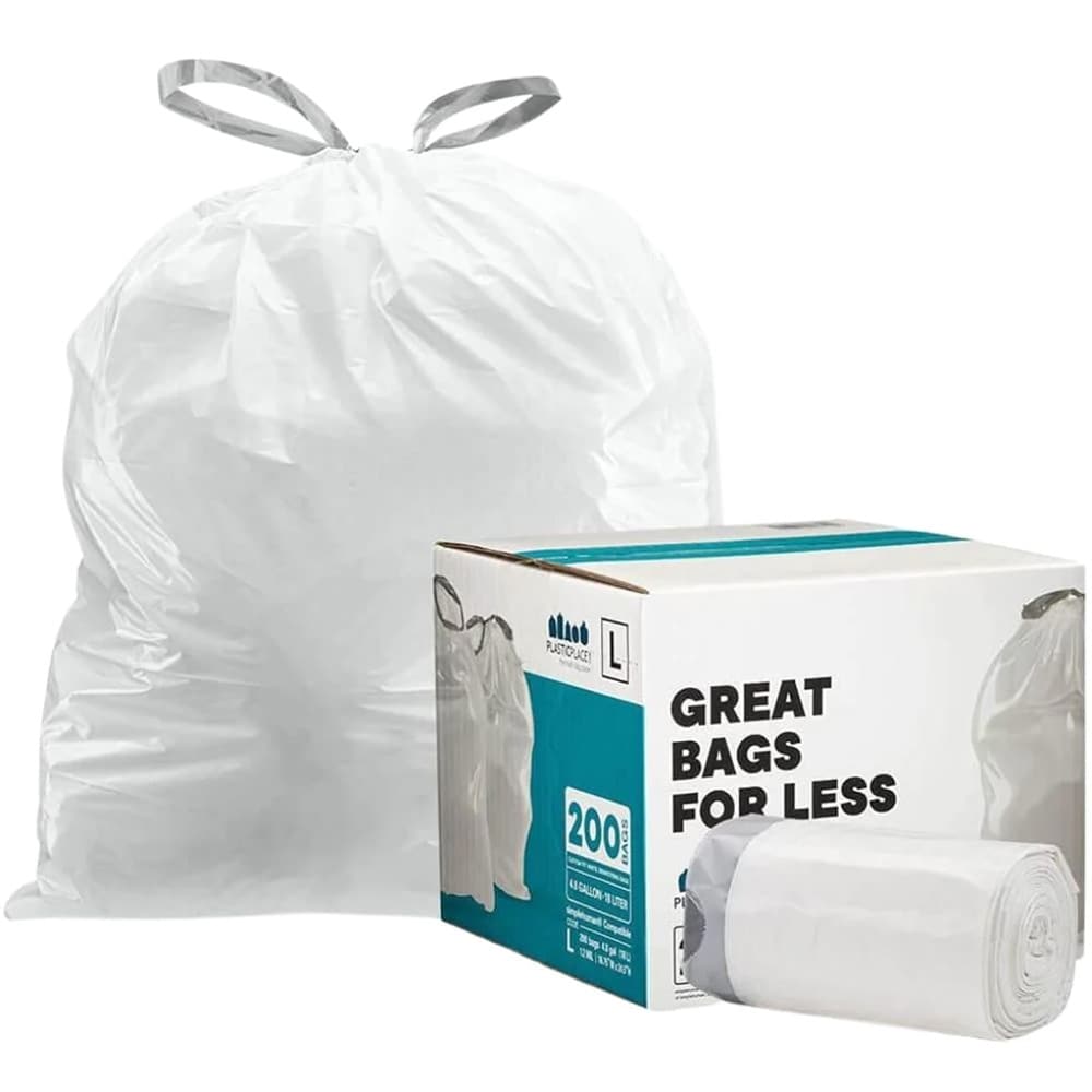 simplehuman Code A Custom Fit Drawstring Trash Bags, 90 Count, 4.5 Liter /  1.2 Gallon, White 