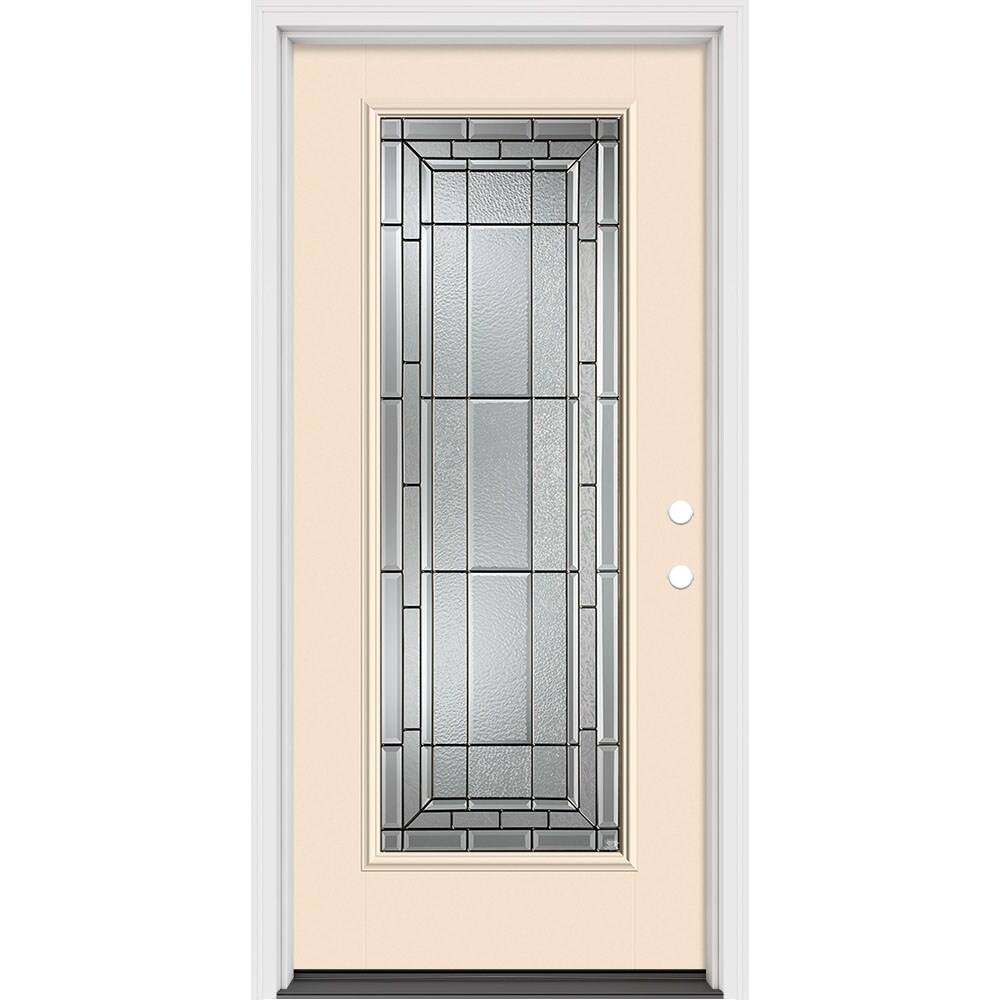 Masonite 631280 Sequence 36-in x 80-in x 4-9/16-in Fiberglass Full lite Left-hand inswing Bisque Painted Prehung Front Door with Brickmould Insulating core