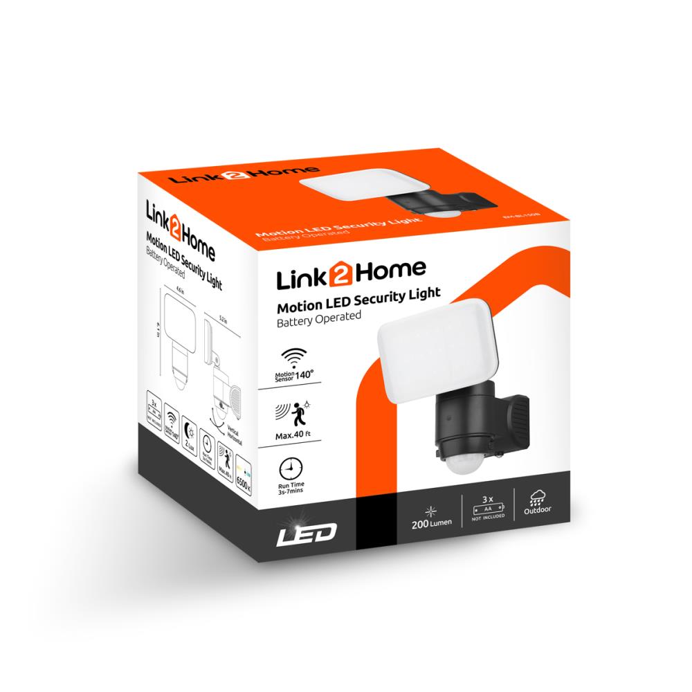 LINK2HOME Outdoor Light 200-Lumen Black Low Voltage Battery-operated LED Flood Light Motion Sensor