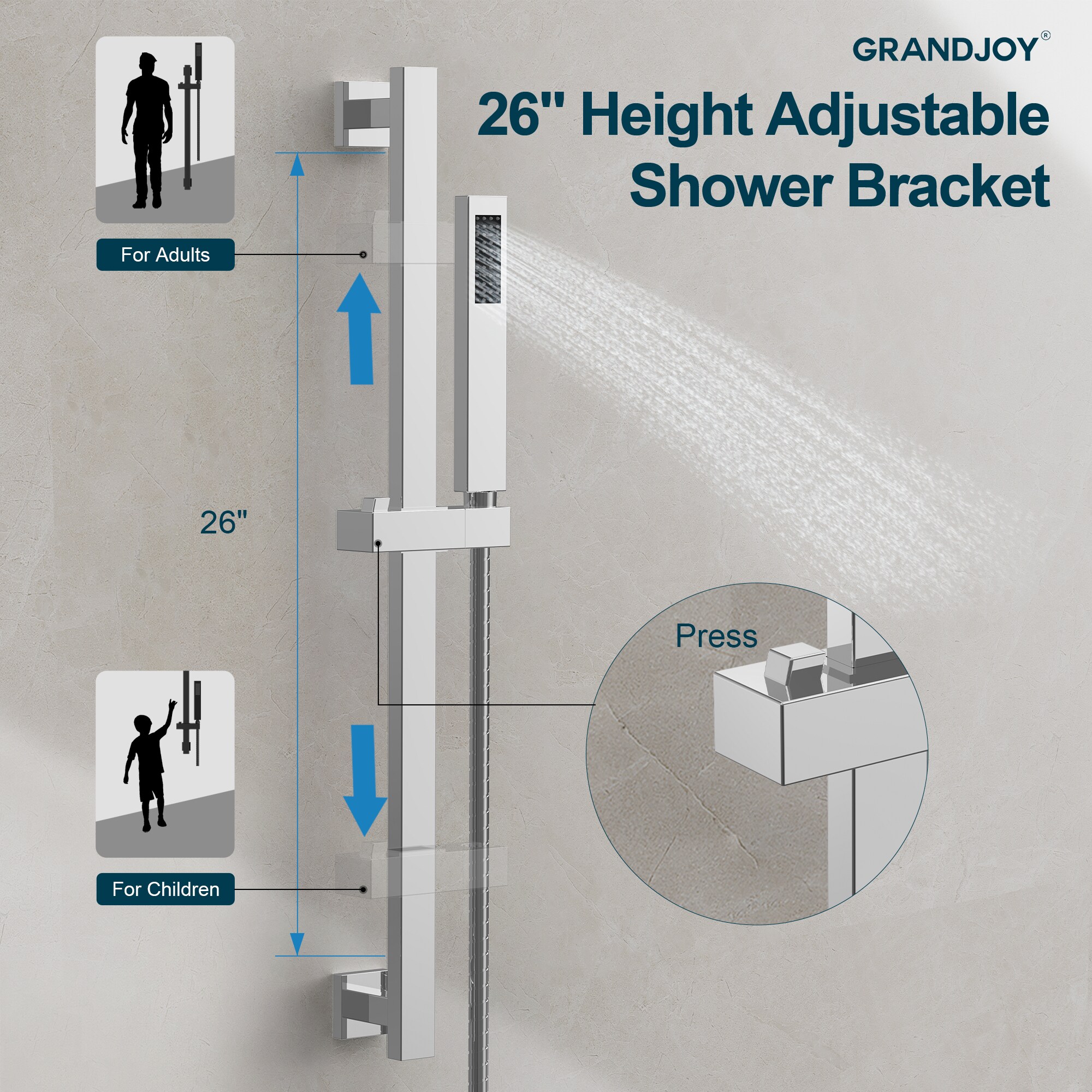 GRANDJOY SFS-1070-BK12 Showerhead-Bar-Panels - View #8
