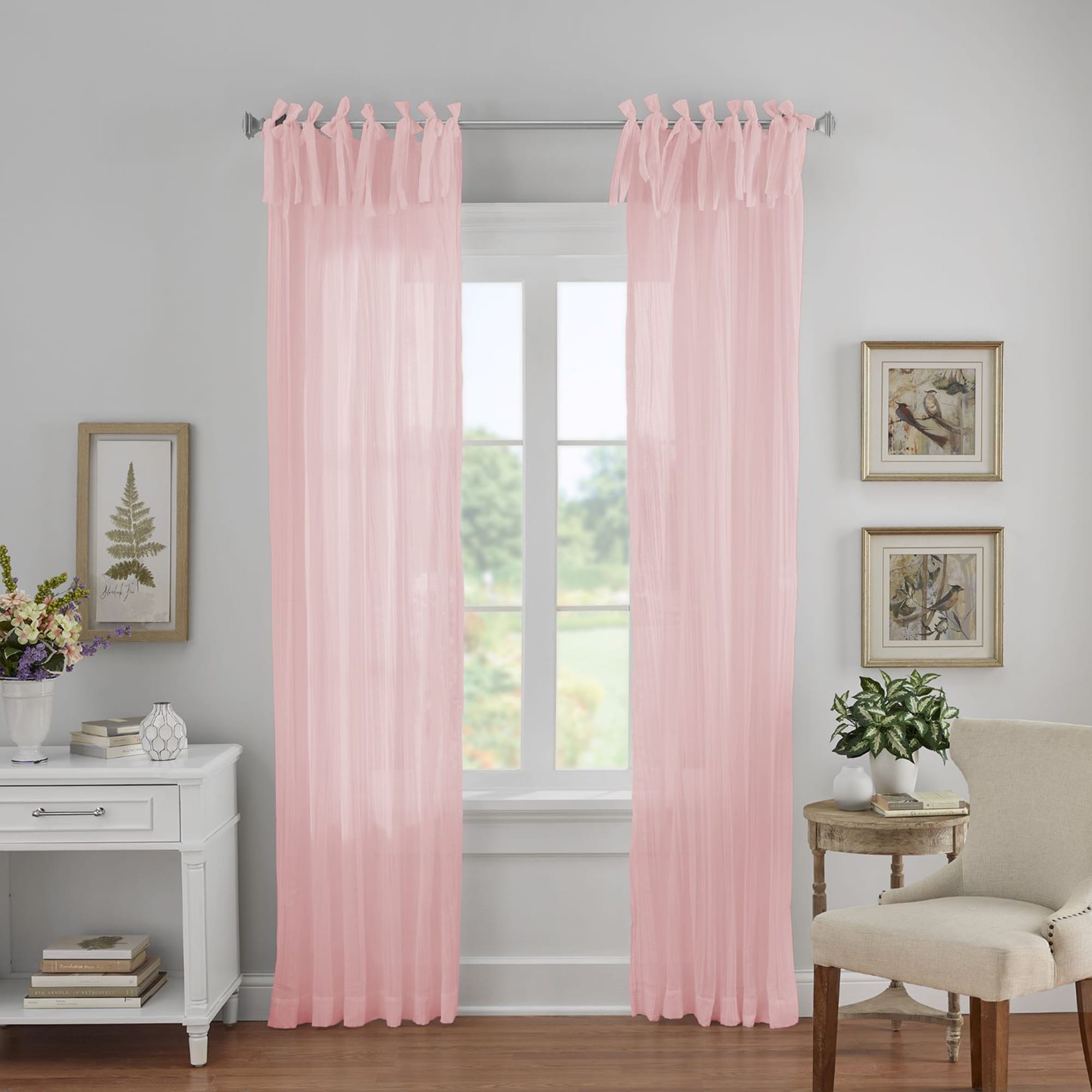 Elrene Home Fashions 026865929447 108-Inches Blush Semi-sheer Tie top Single curtain panel