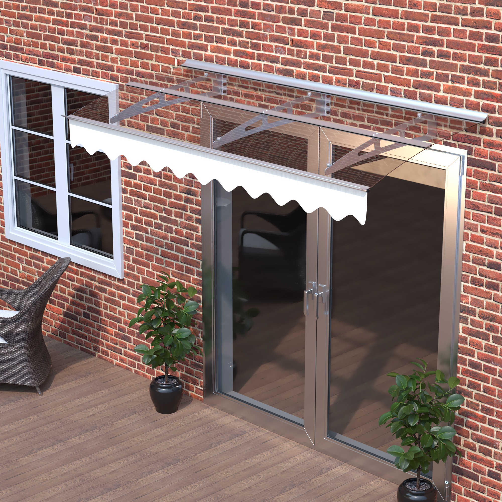 LIVIZA GAZ-SOT820BE 79-in Wide x 34-in Projection x 10-in Height Plastic Silver Transparent Solid Fixed Window/Door Awning
